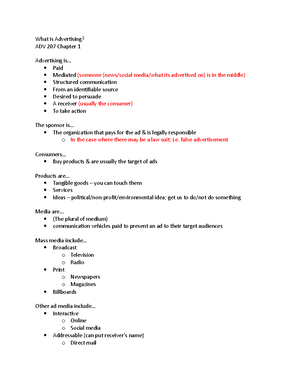 Ch. 4 Notes -adv207 - Chapter 4: Targeting and the Marketing Mix One ...