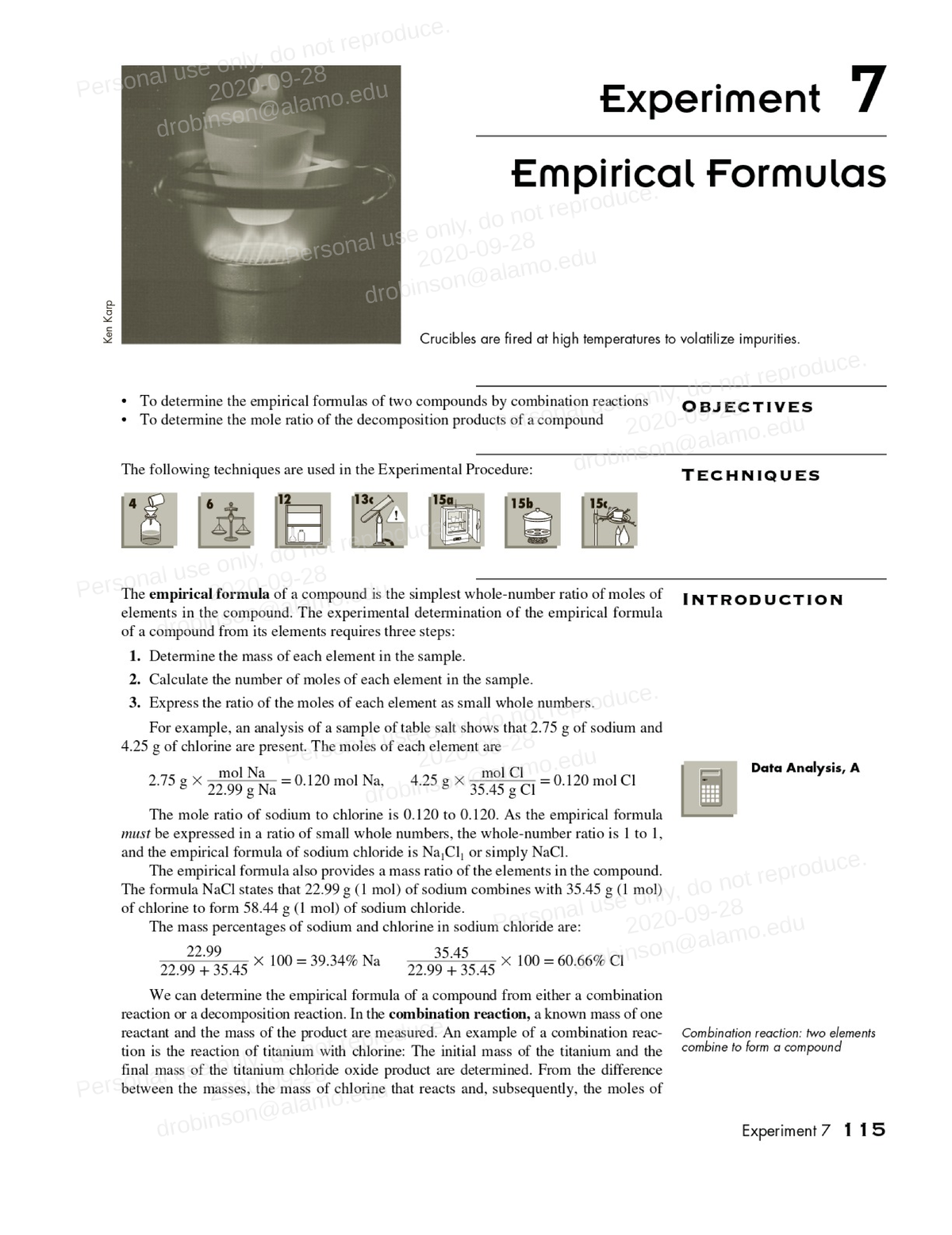 Lab Manual Beran 10e Experiment 7 - Empirical Formulas - Experiment 7 ...