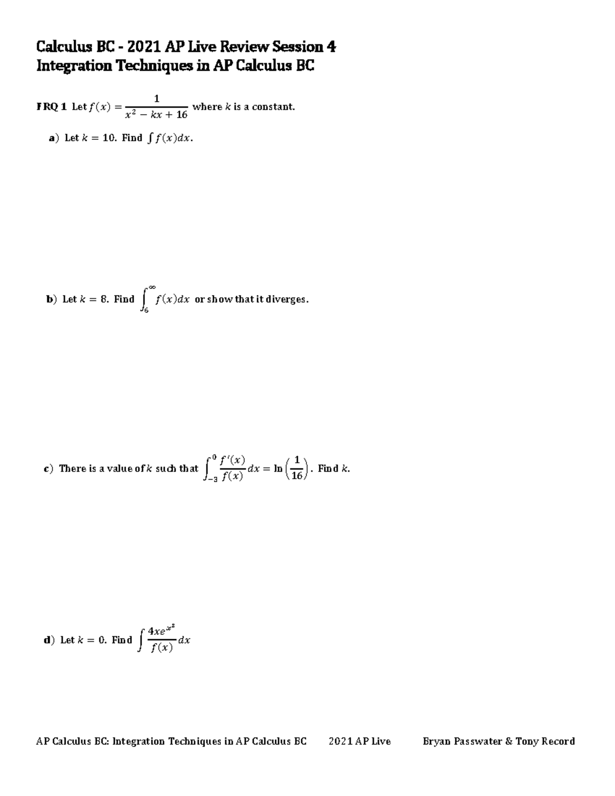 AP Calculus BC Live Review Session 4 Integration Techniques In AP 