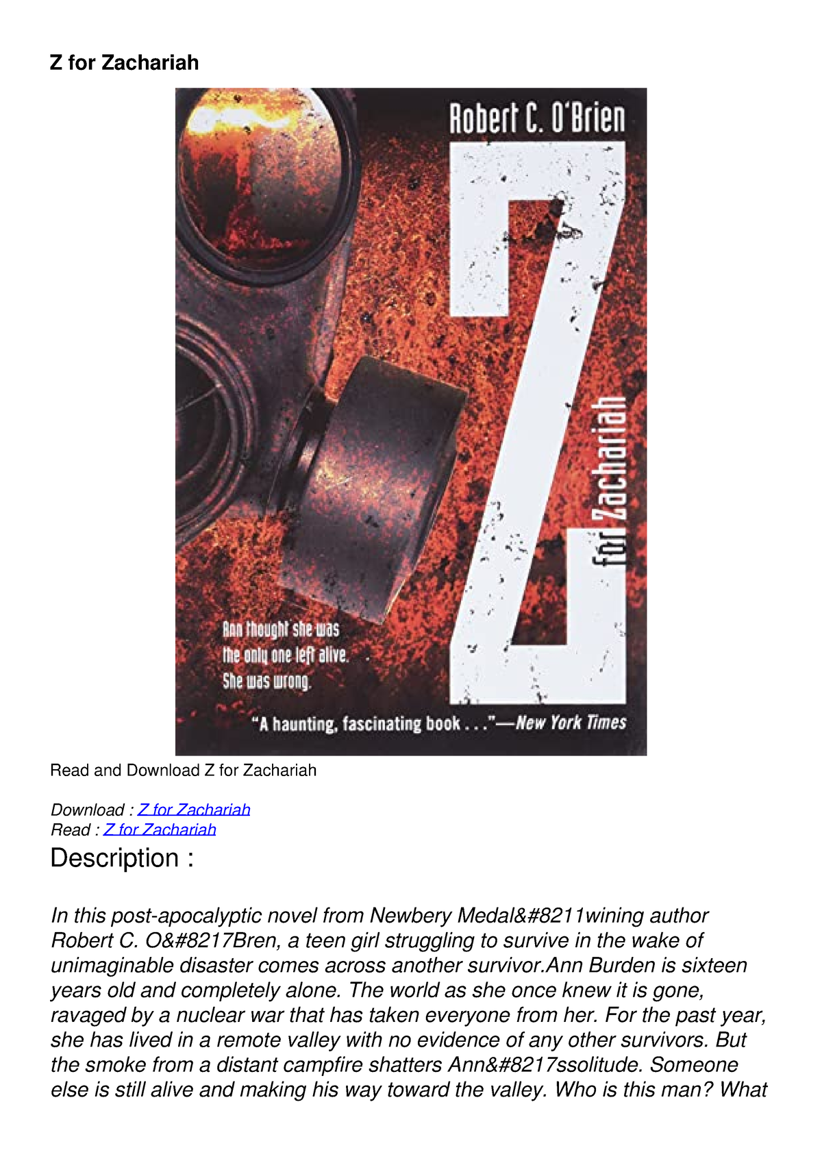 PDF_ Z for Zachariah - Z for Zachariah Read and Download Z for ...