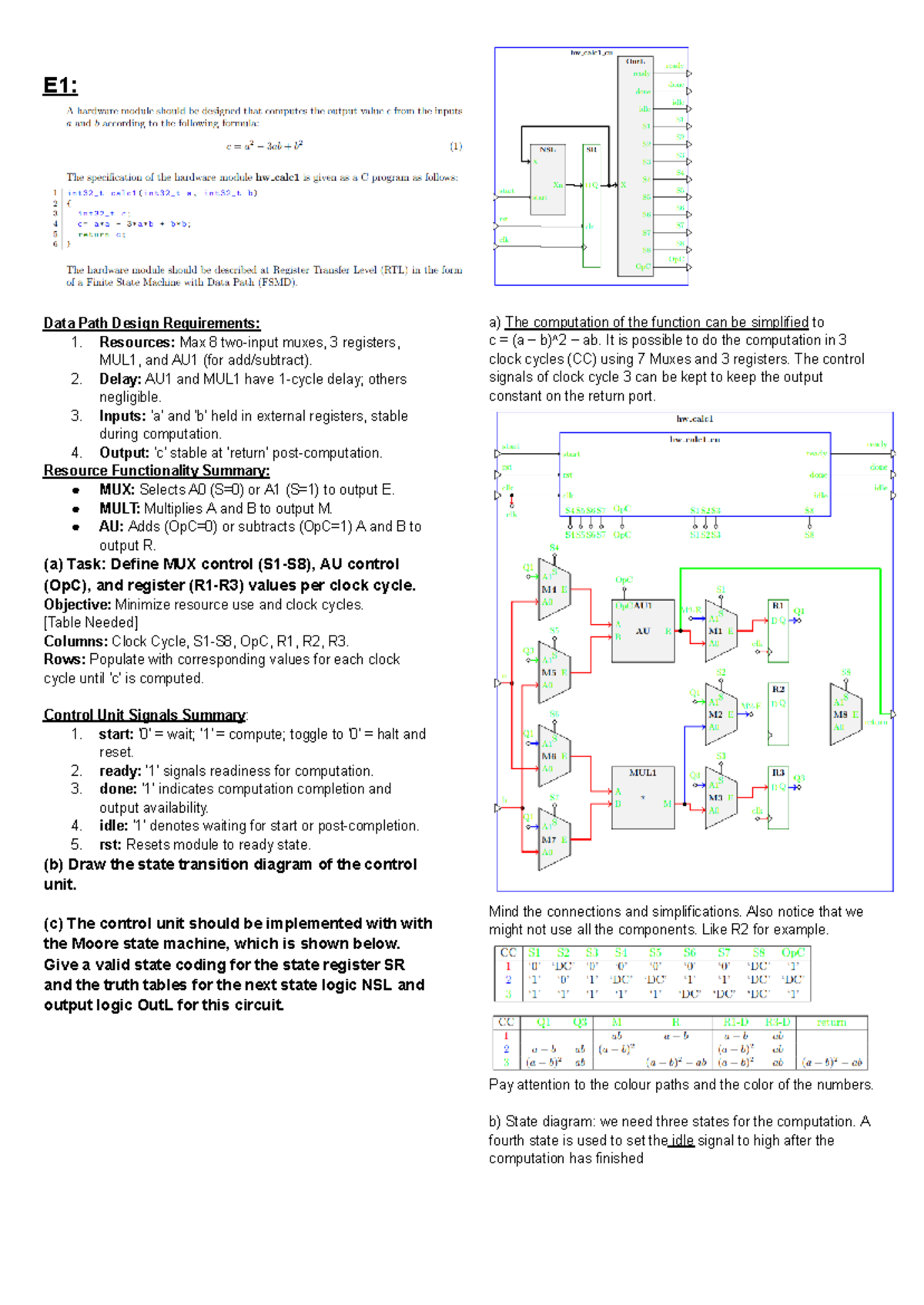 E1-E5 SDS - Notes and tips on exercises 1 to 5. - E1: Data Path Design ...