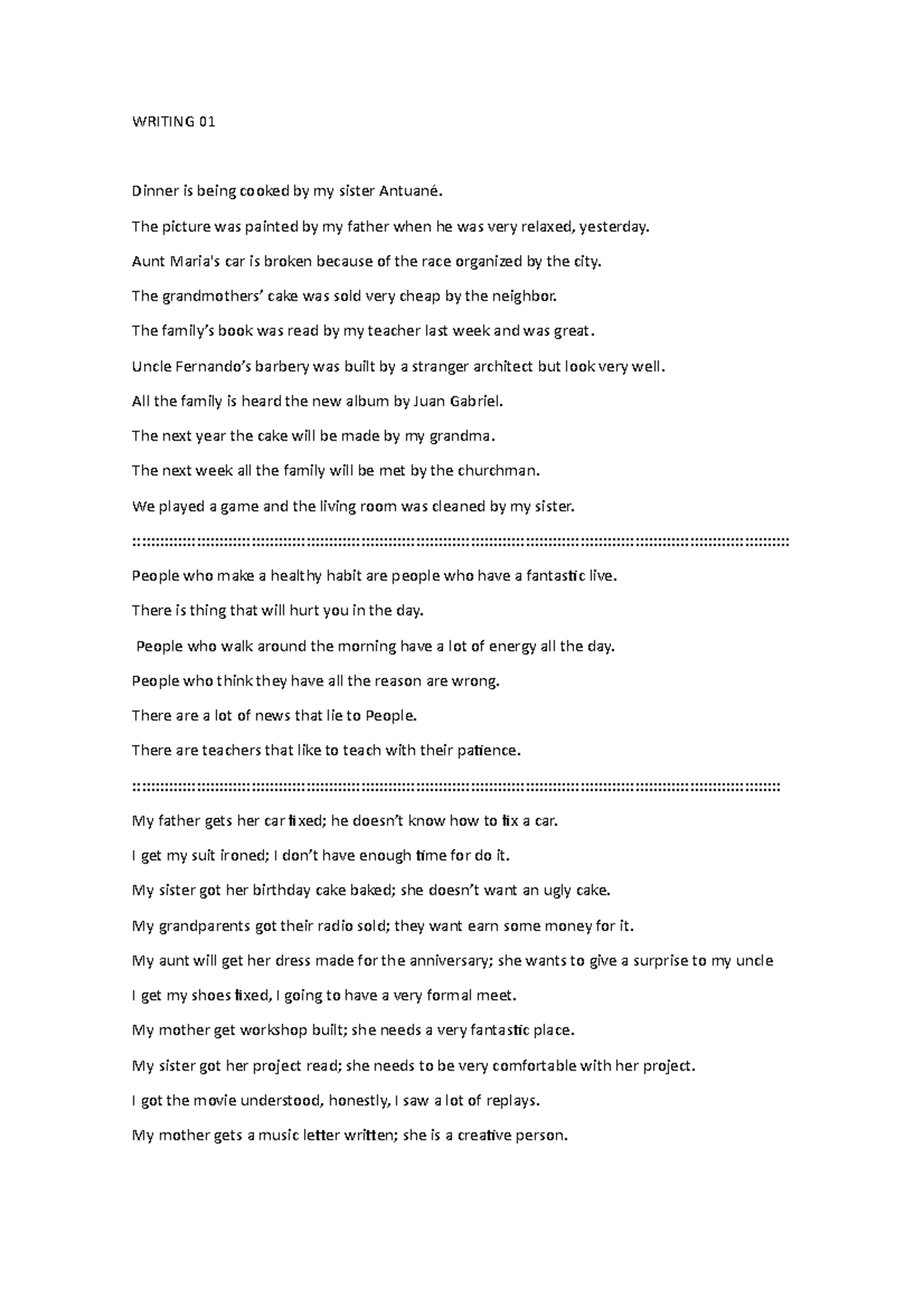 Writing 01 Franco Munive Rodrigo I08 - WRITING 01 Dinner is being ...