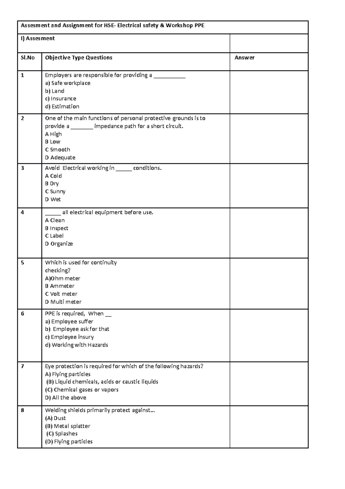 Eletrical safety and PPE Assignment-1 1679739770127 - Assesment and ...