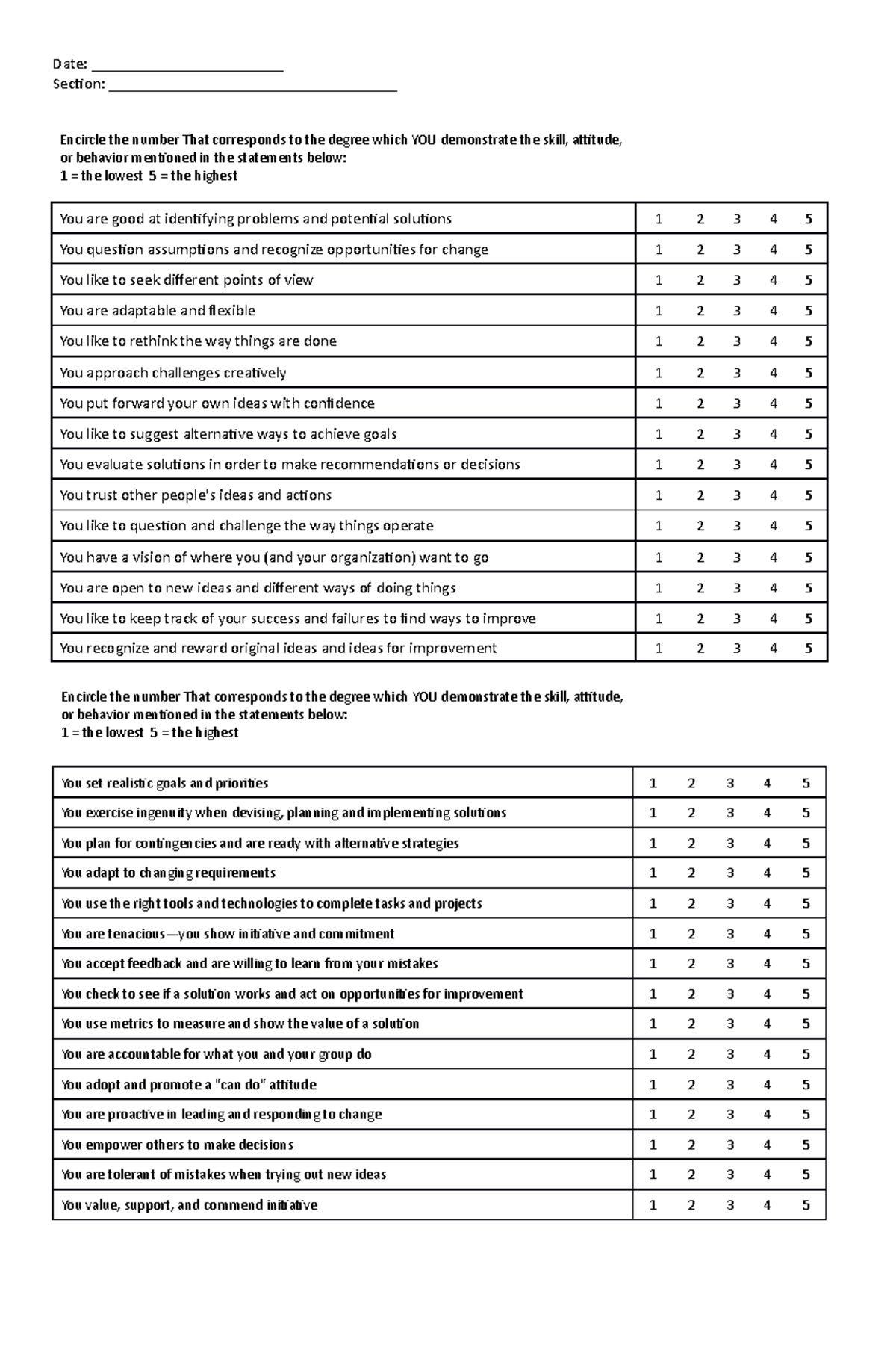 Survey form for thesis - Date: ________________________ Section: - Studocu