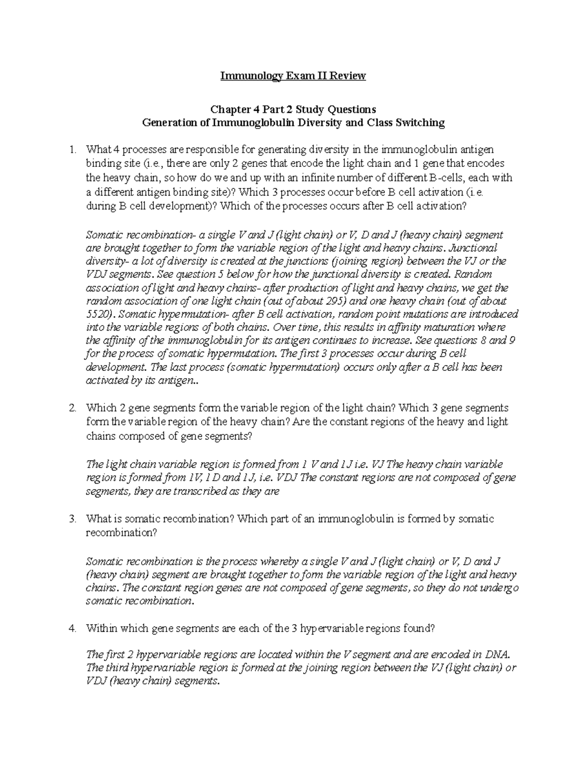 Immunology Exam II Review - Immunology Exam II Review Chapter 4 Part 2 ...