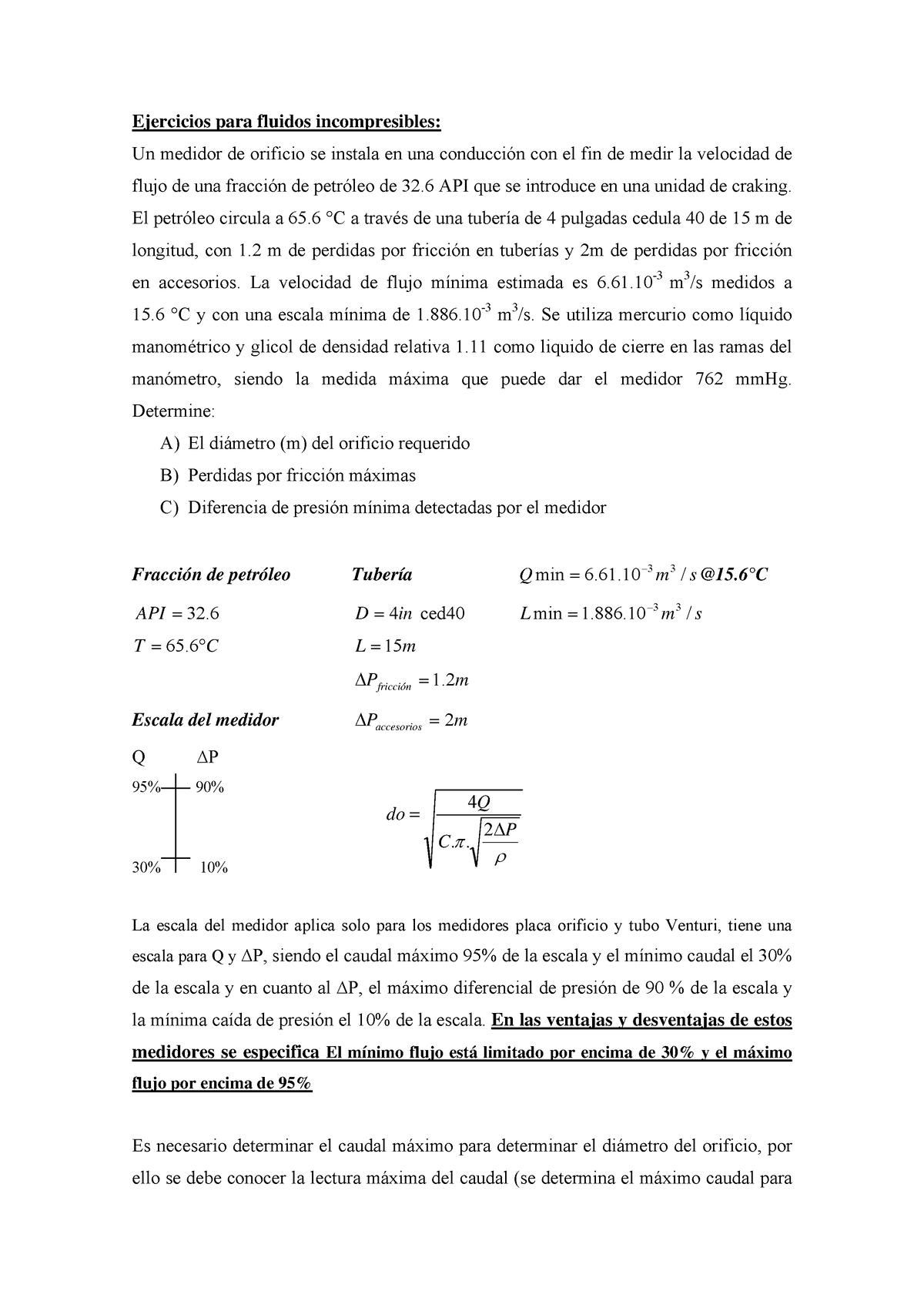 30053418 Ejercicios Resueltos Medidores De Flujo π ρ C P Do Q 2 Δ 4 Ejercicios Para 7132