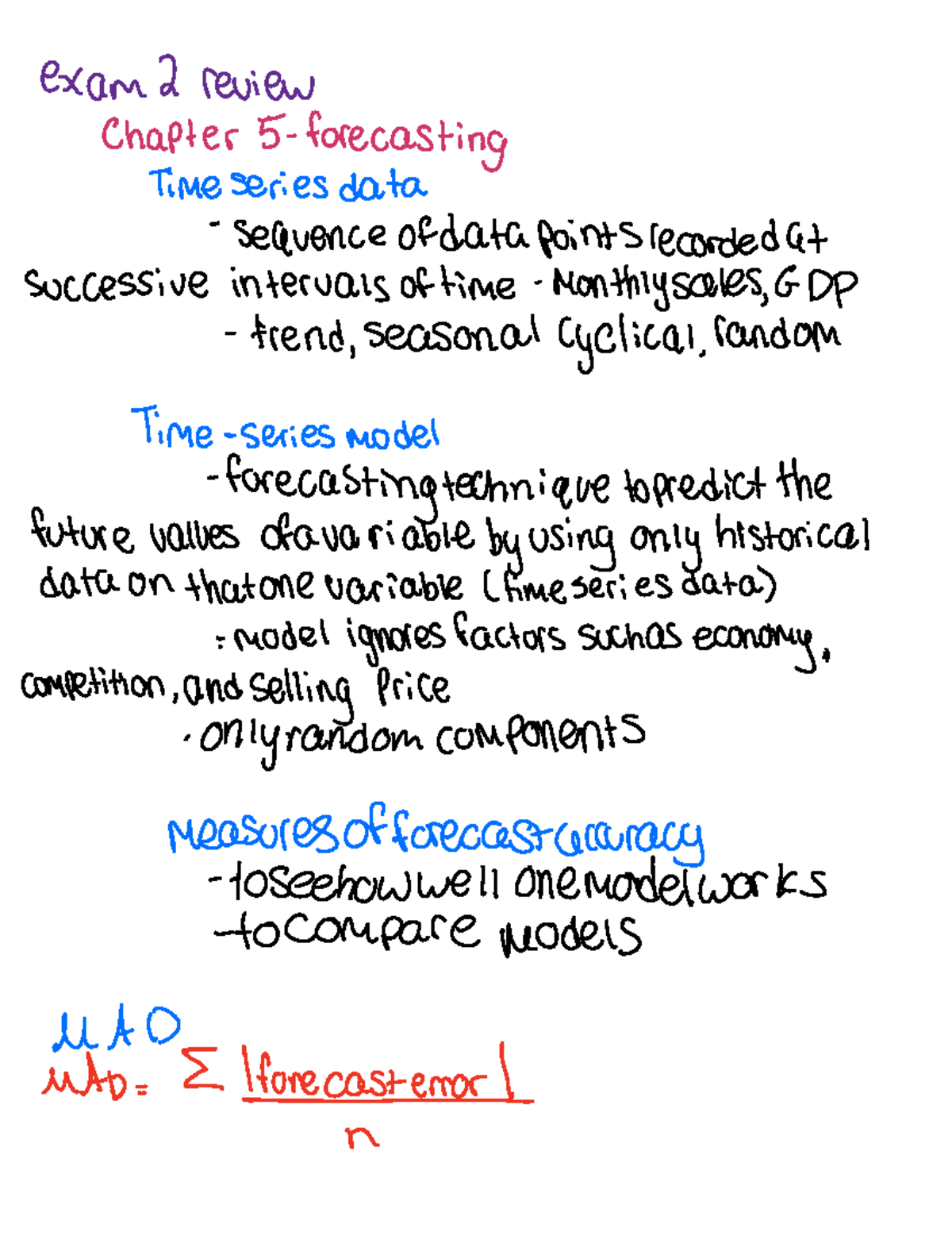 exam 2 review -QBM - exam 2 review chapter 5 forecasting Time series ...