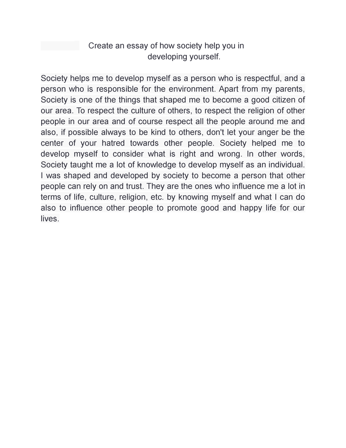 reflection essay about society