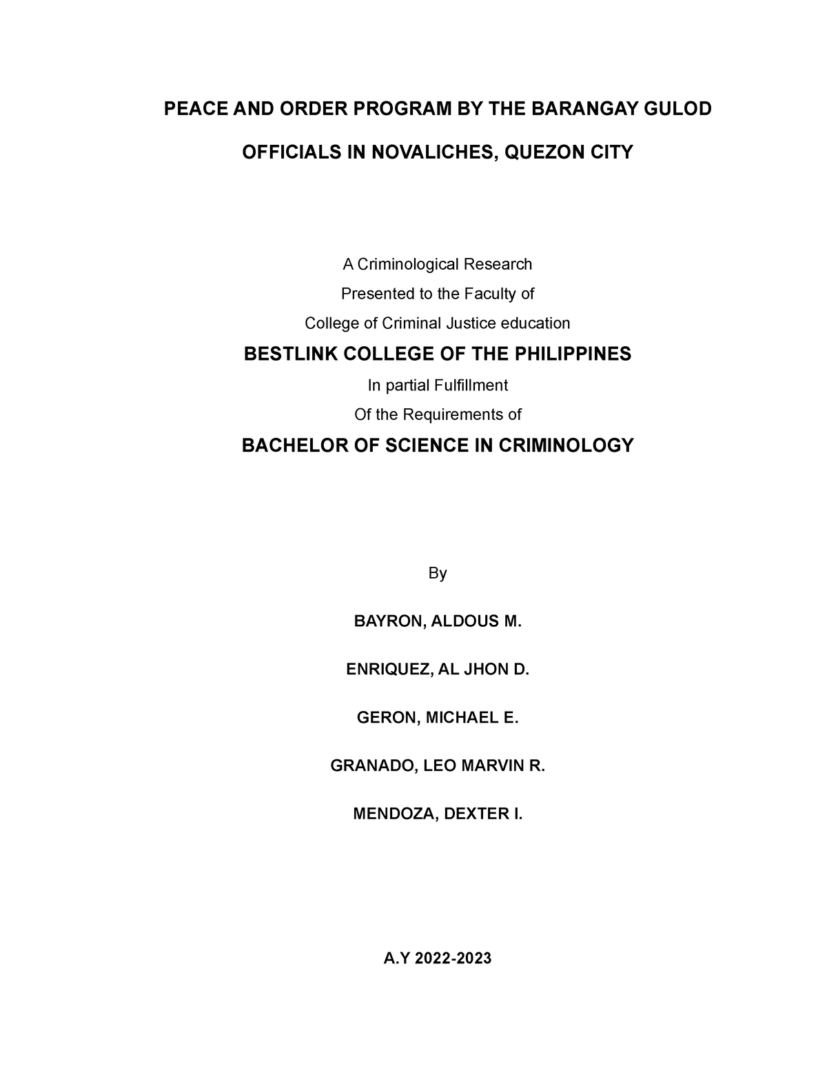 thesis about peace and order in barangay pdf