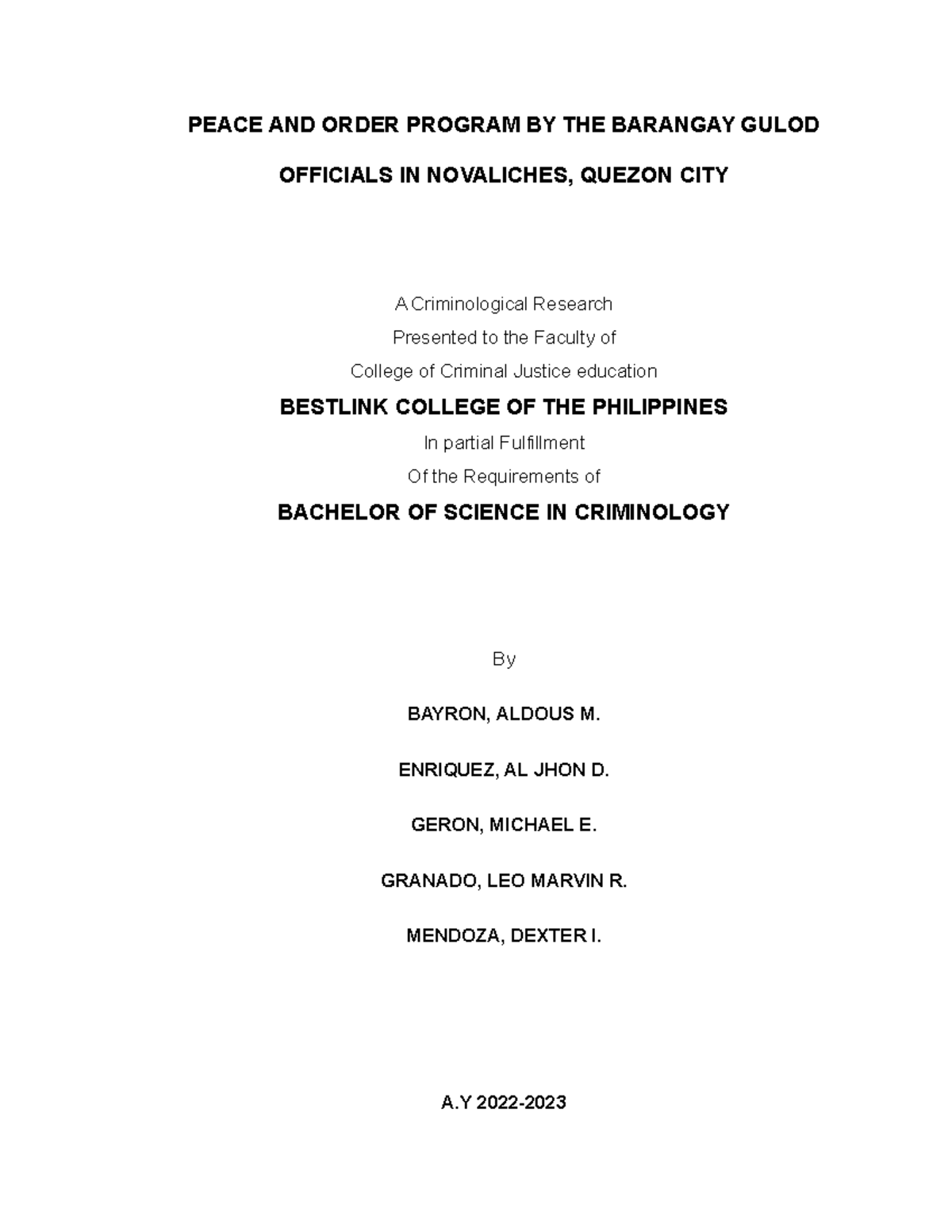 thesis about peace and order in barangay