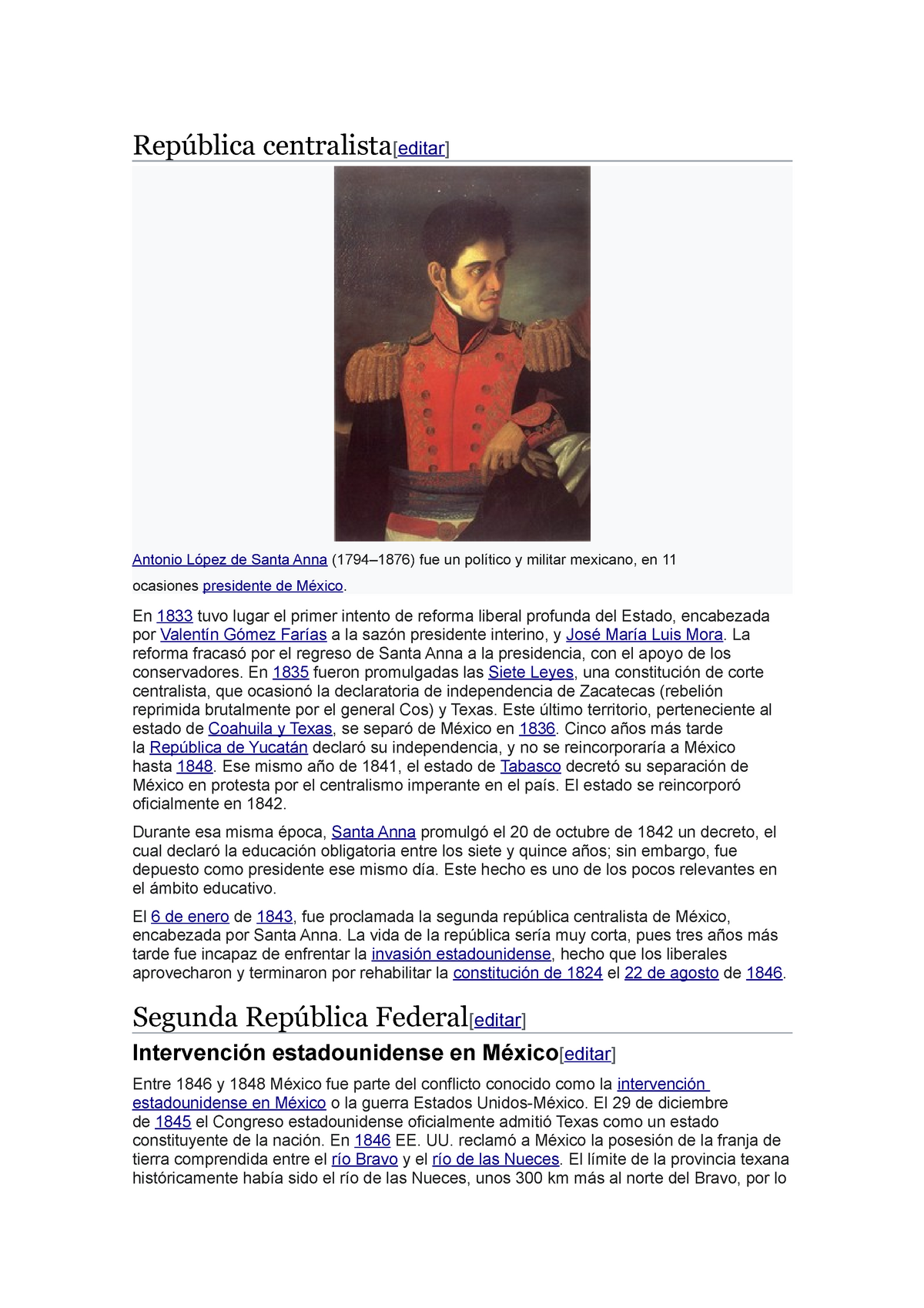 República centralista - República centralista[editar] Antonio López de  Santa Anna (1794–1876) fue un - Studocu