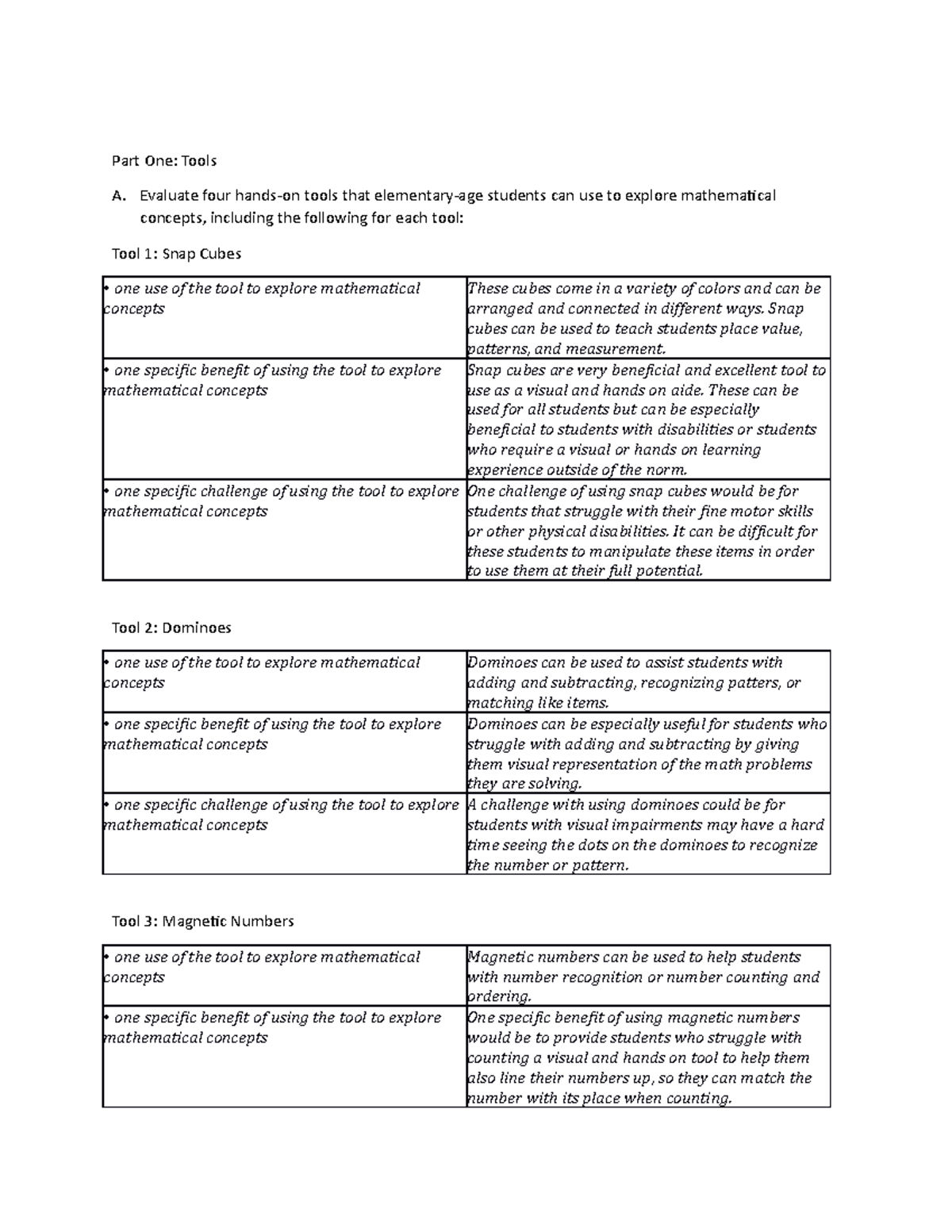 C109 Lesson plan - Passed - Part One: Tools A. Evaluate four hands-on ...