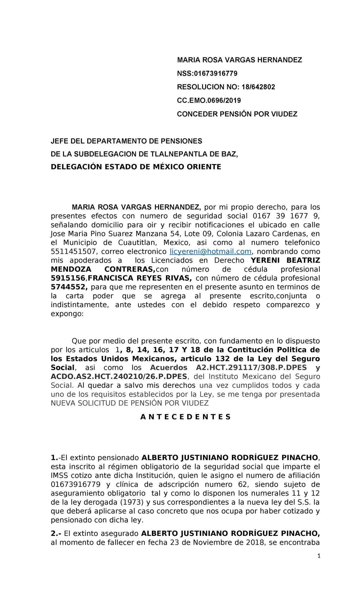 Escrito ANTE EL IMSS SE Exhiben Actas DE Nacimiento - MARIA ROSA VARGAS ...