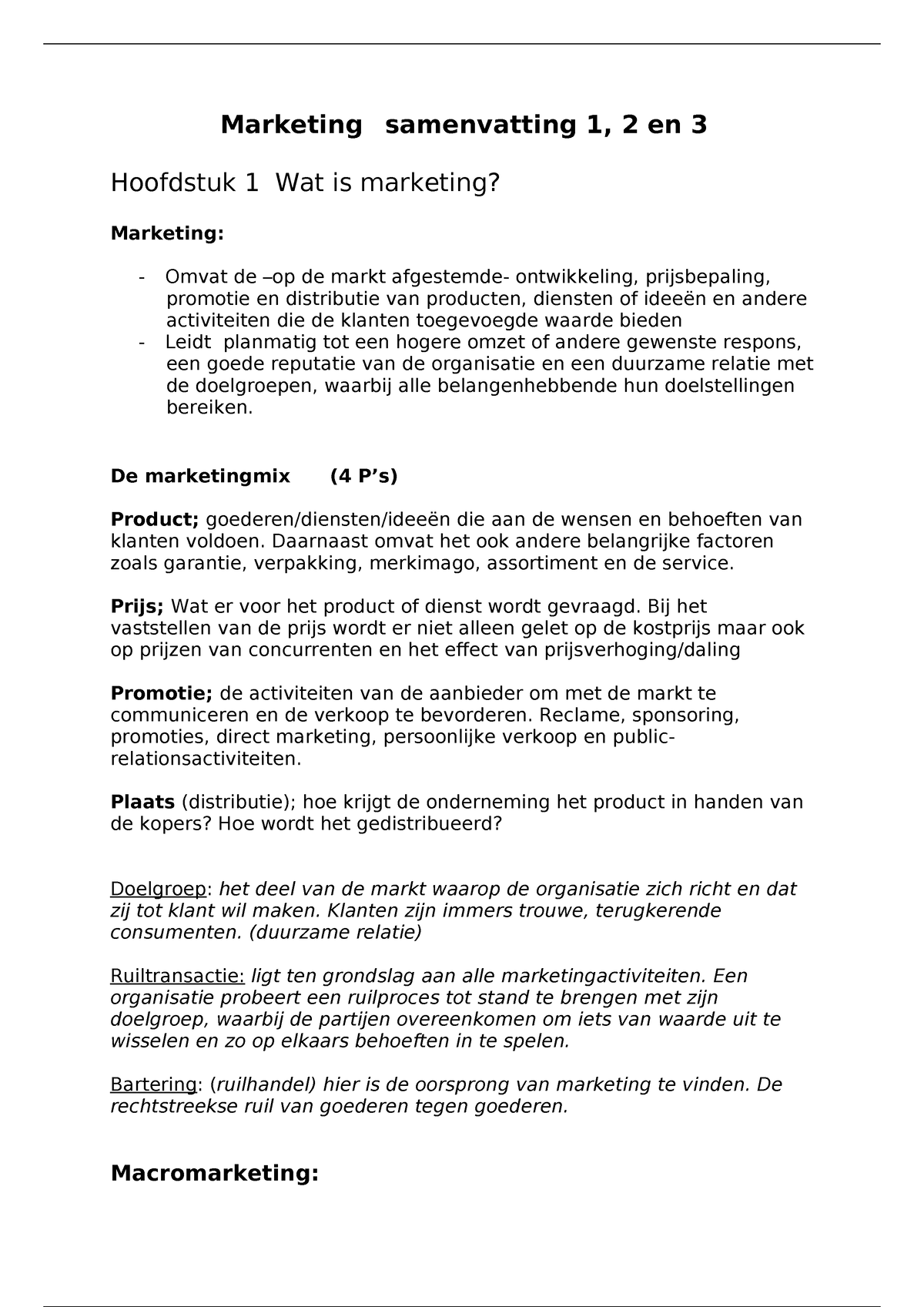 Samenvatting Marketing Hoofdstuk 1, 2 En 3 - Marketing Samenvatting 1 ...