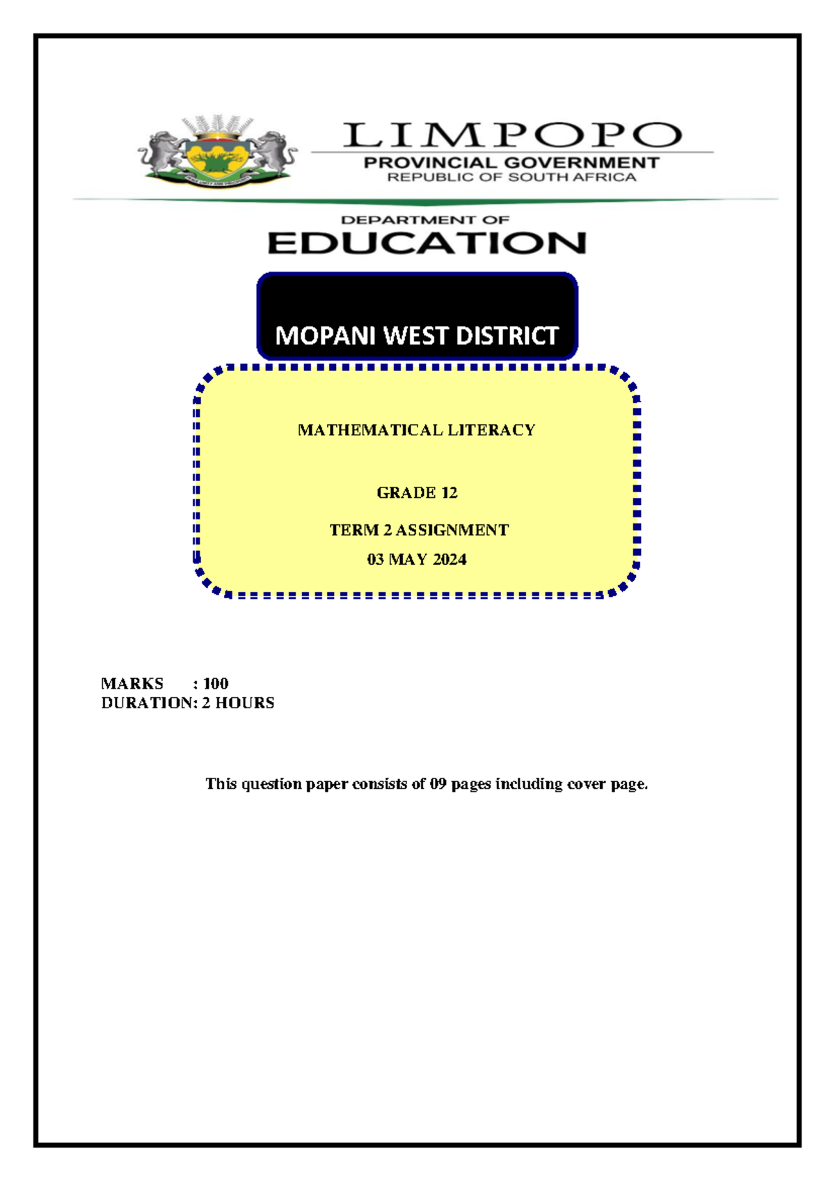 assignment mathematical literacy grade 12