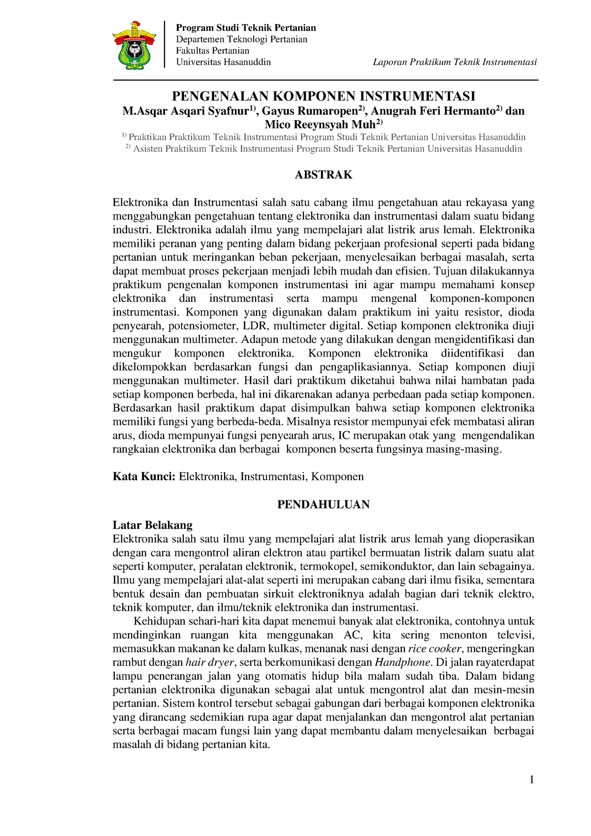 Laporan Instrumentasi 1 - Departemen Teknologi Pertanian Fakultas ...