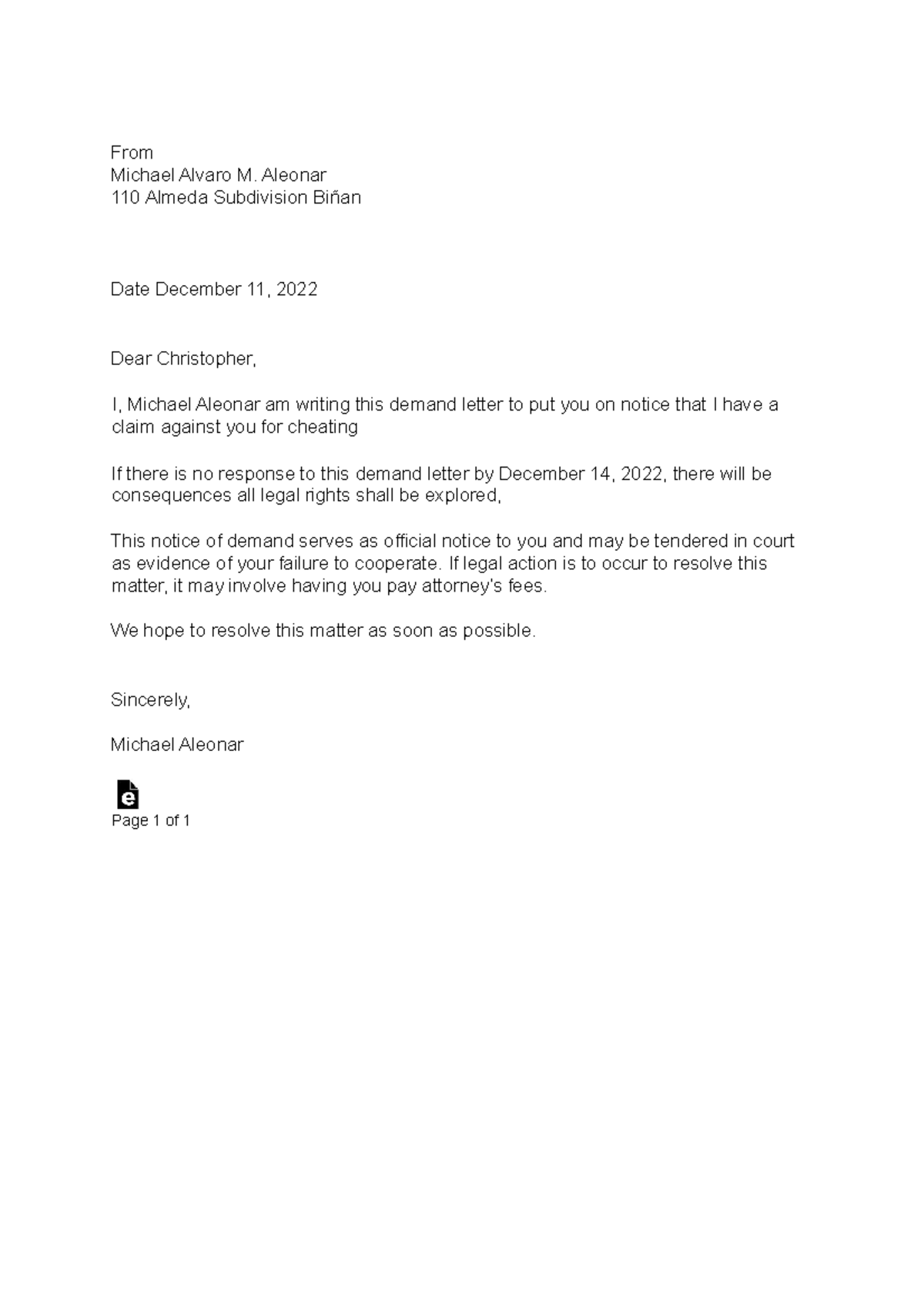 Offical-Demand-Letter - From Michael Alvaro M. Aleonar 110 Almeda ...