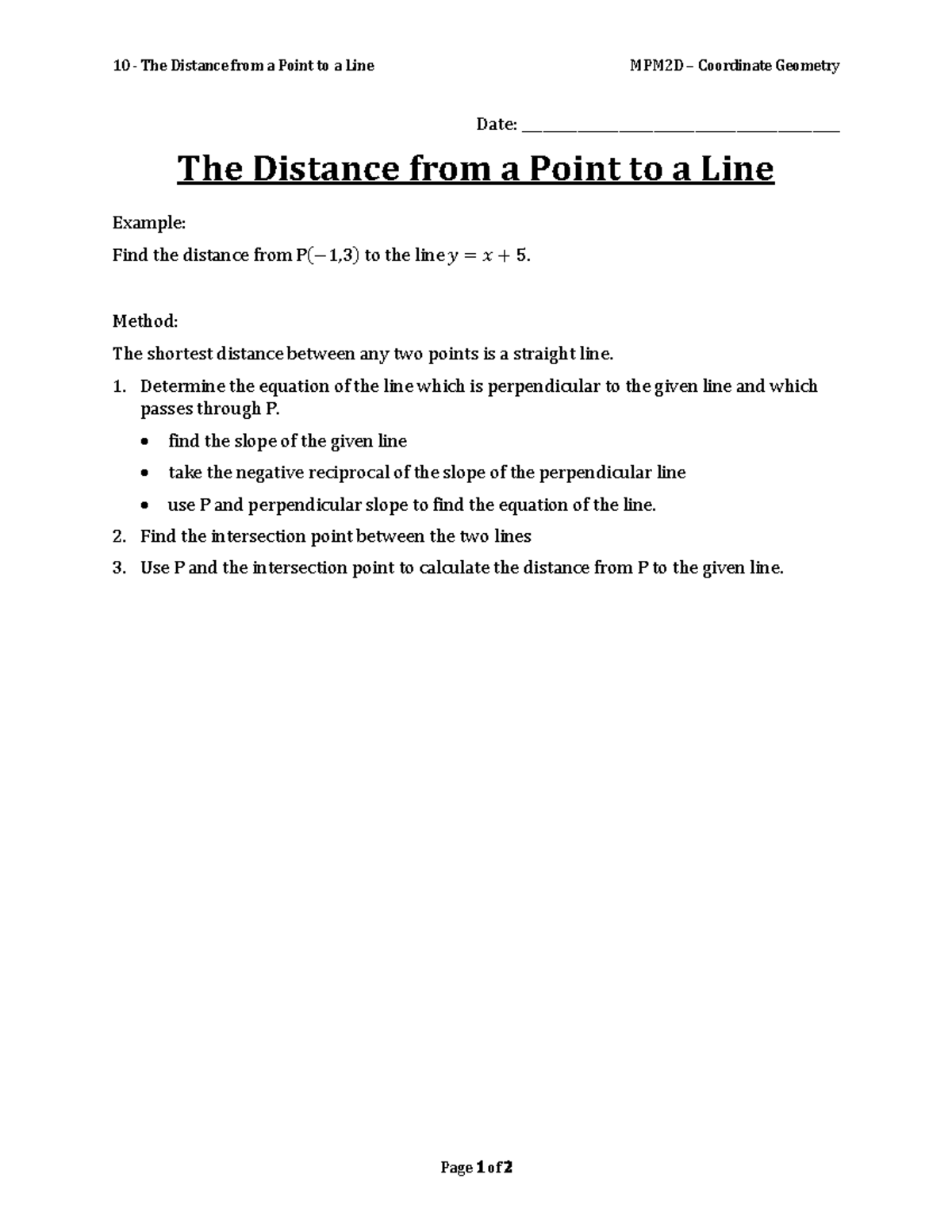 10 - The Distance from a Point to a Line - Method: The shortest ...
