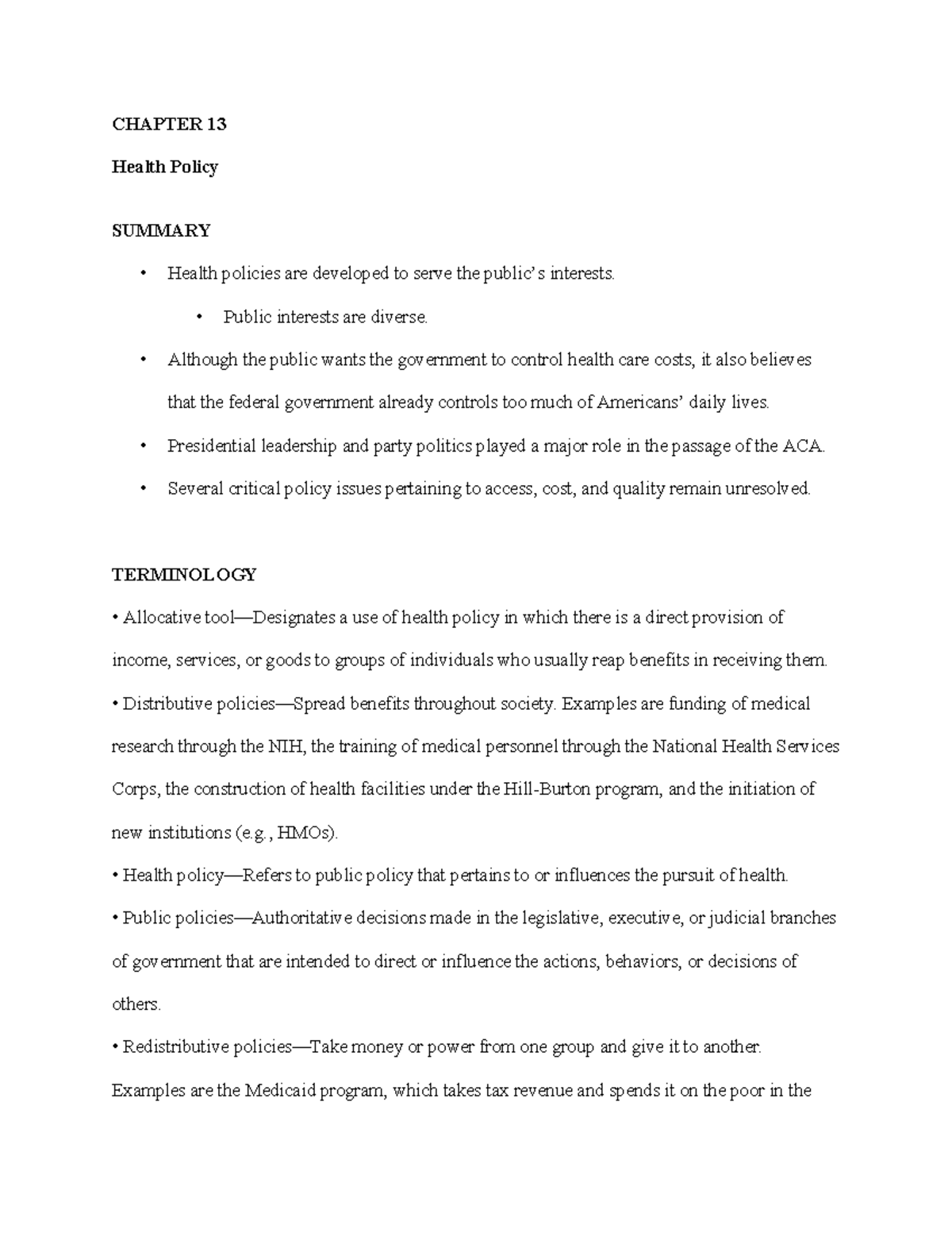 chapter-13-summary-and-terms-chapter-13-health-policy-summary