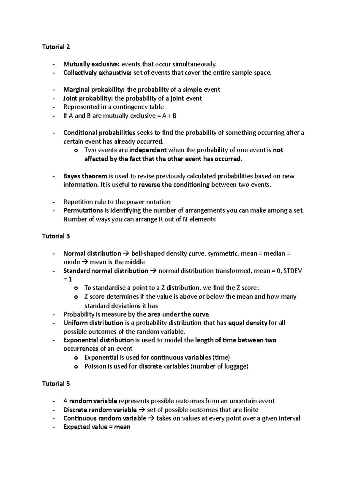 Study Notes - Tutorial 2 - Mutually exclusive: events that occur ...