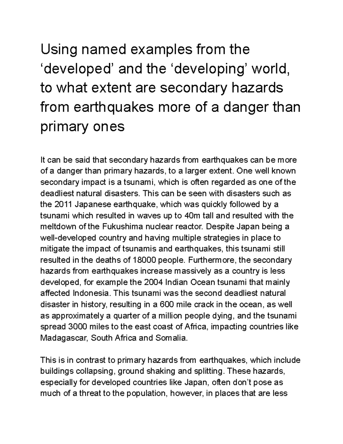 Using named examples from the ‘developed’ and the ‘developing’ world ...