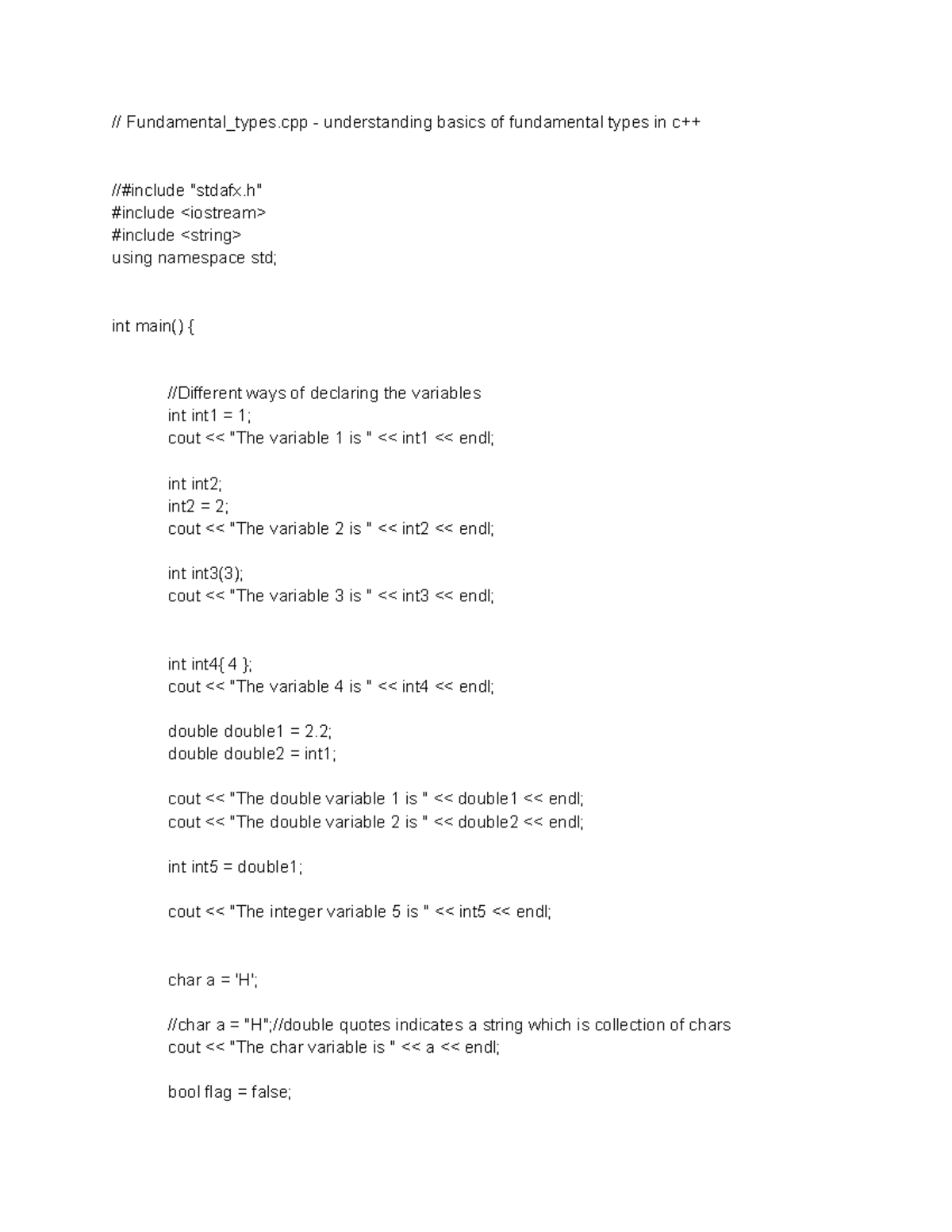 C++ sample code - // Fundamental_types - understanding basics of ...