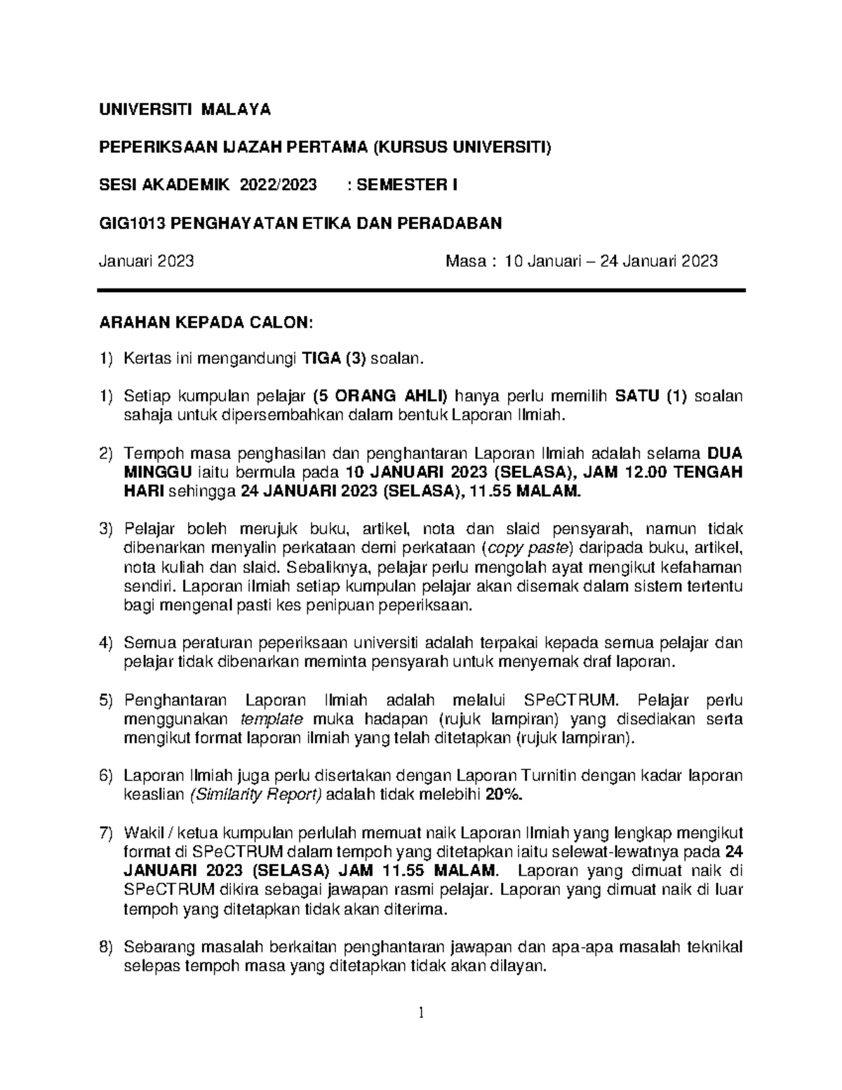 Soalan EXAM PEP SEM 1 2022 2023 - UNIVERSITI MALAYA PEPERIKSAAN IJAZAH