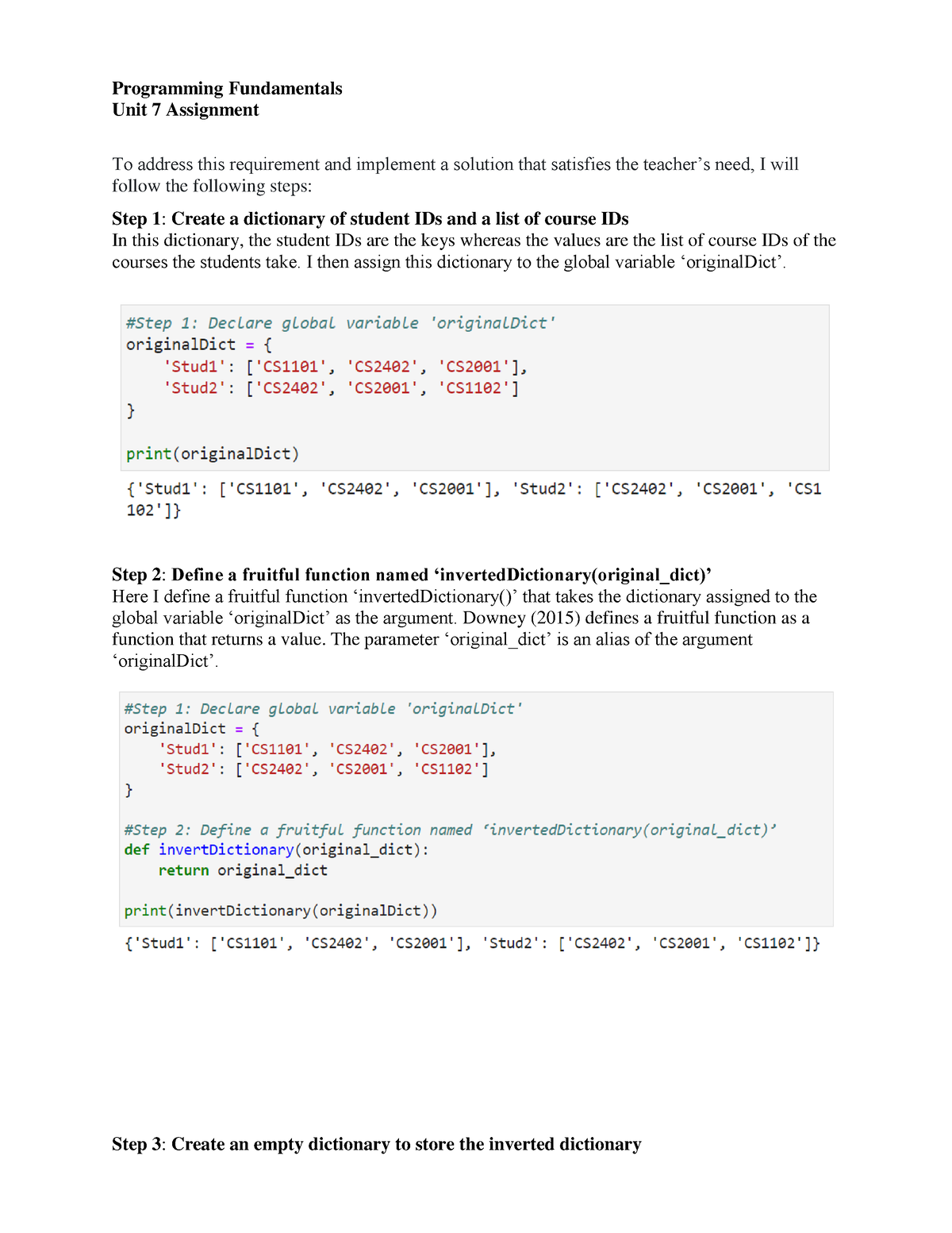 Assignment Response - Programming Fundamentals Unit 7 Assignment To ...