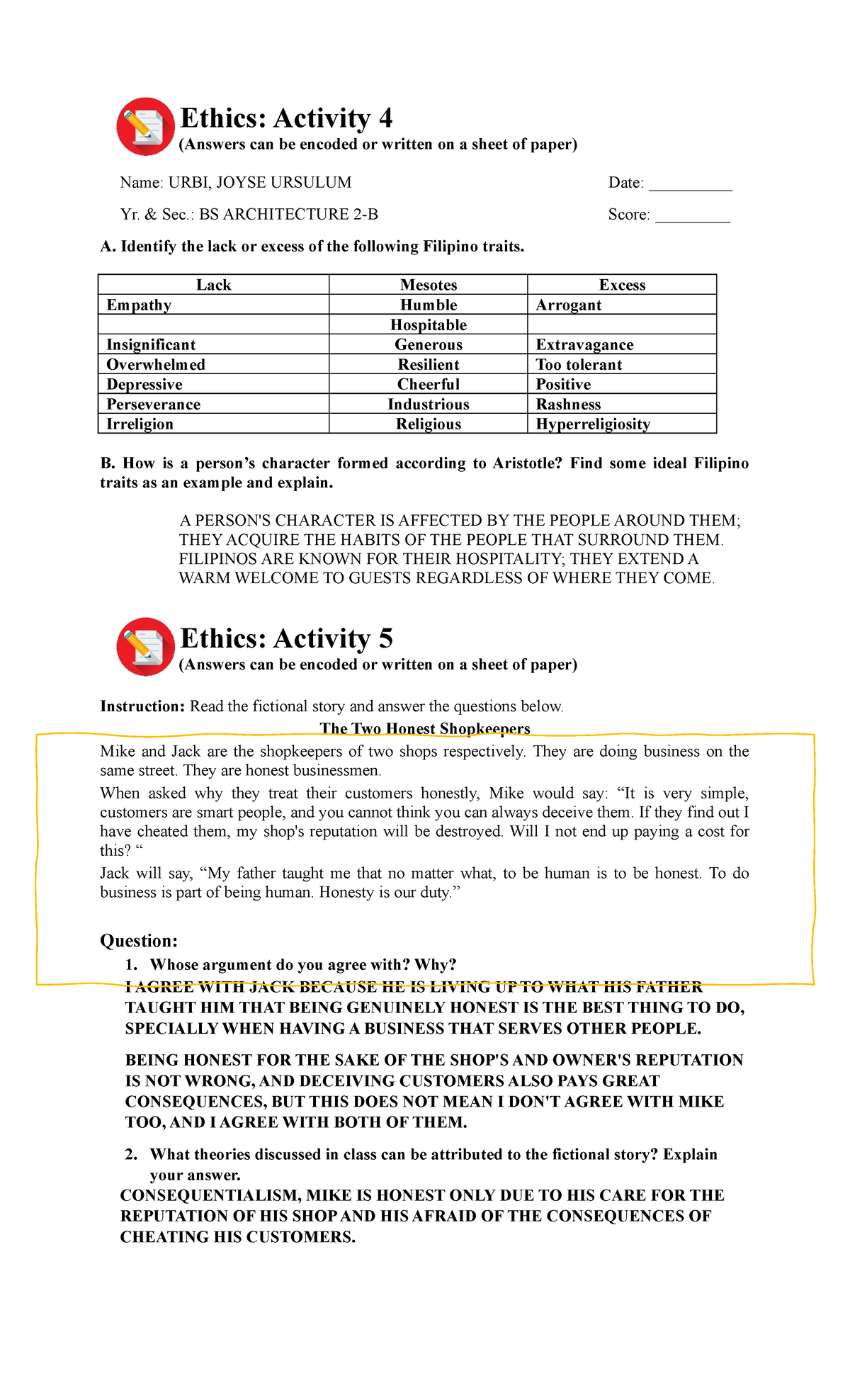 -Ethics Finals Activities - Ethics: Activity 4 (Answers Can Be Encoded ...