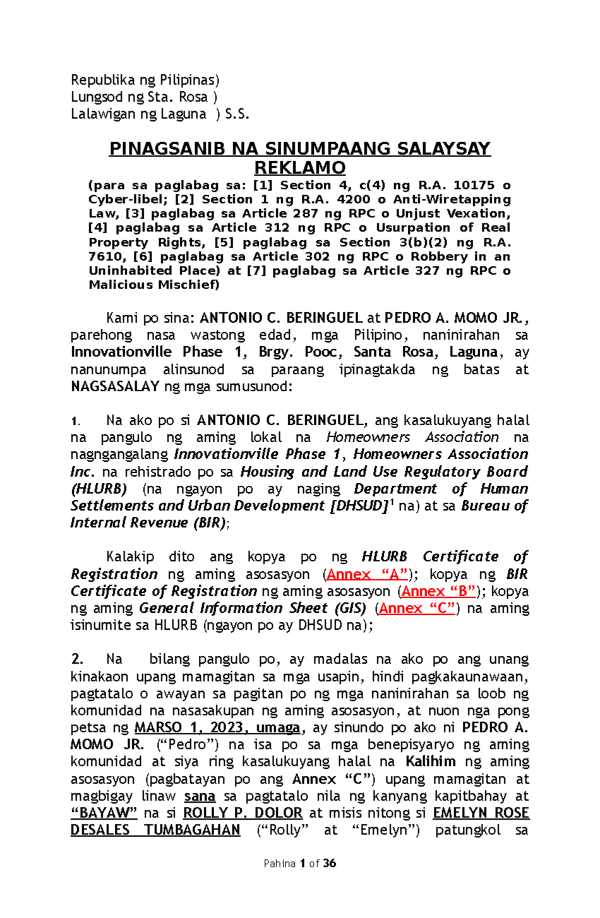 libel-pres-ss-sample-republika-ng-pilipinas-lungsod-ng-sta-rosa