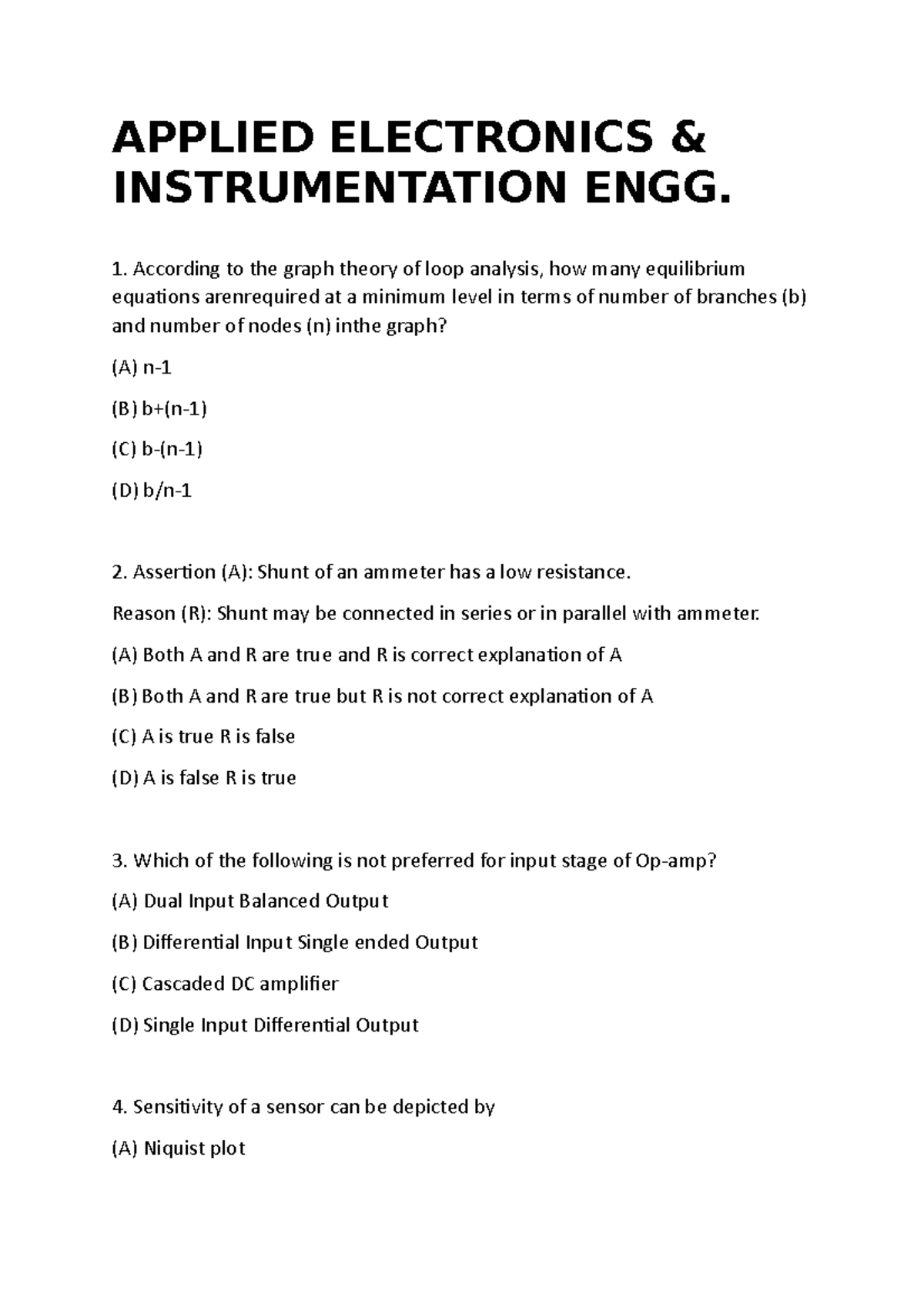 Applied Electronics - Objective questions - APPLIED ELECTRONICS ...