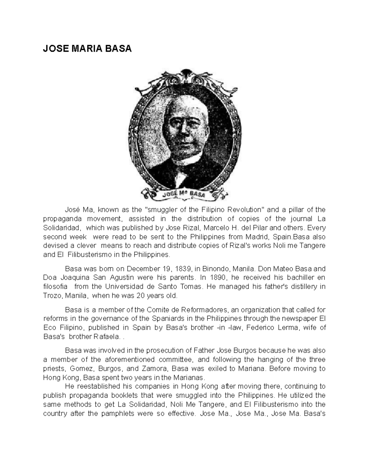 JOSE Maria BASA autobiography and history JOSE MARIA BASA José Ma