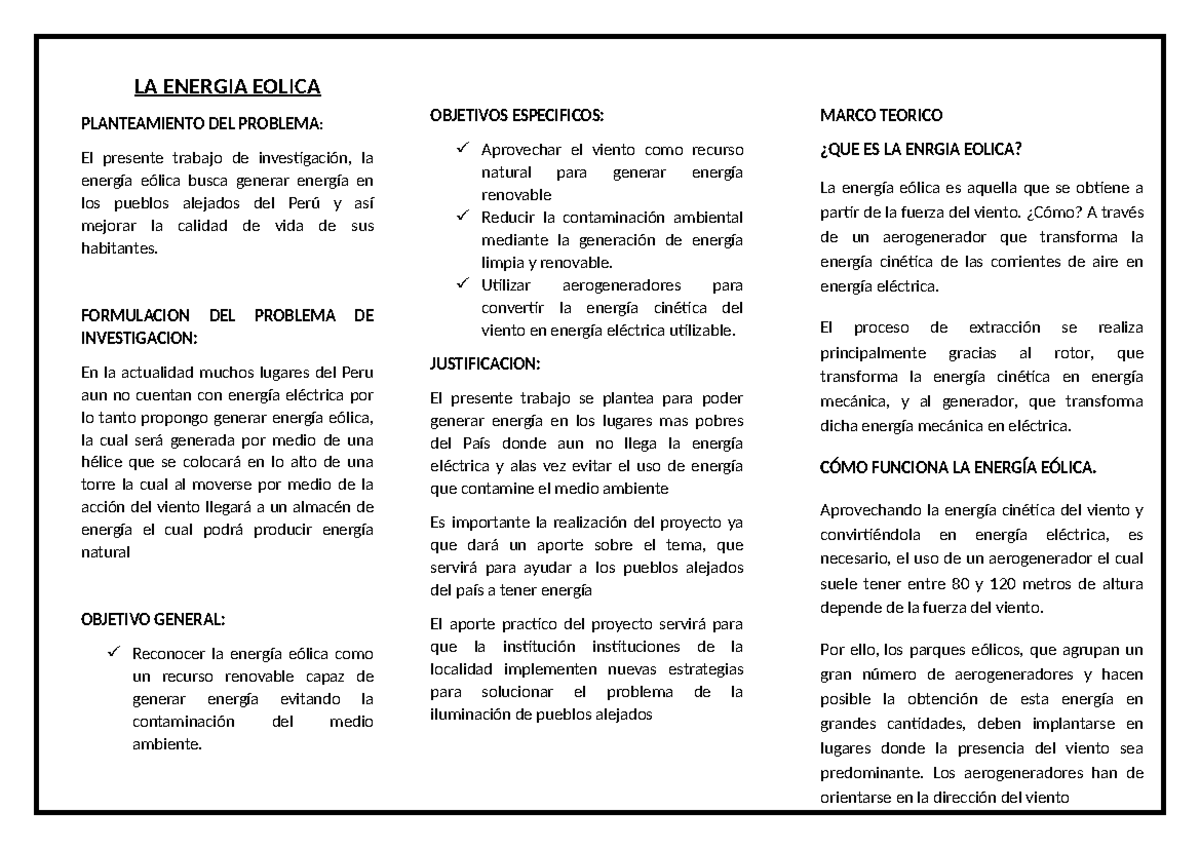 Planteamiento Del Problema De La Energia Eolica