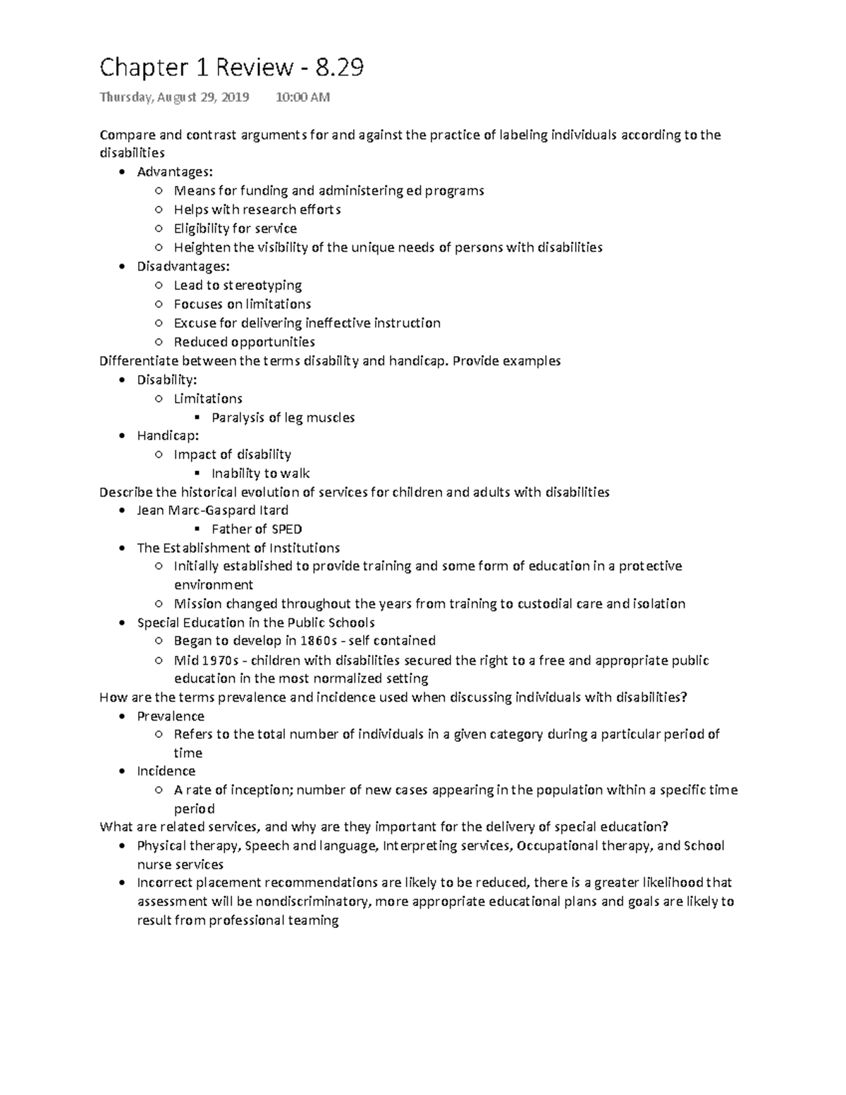 Chapter 1 review - Students with Disability Course Class 4 - Compare ...