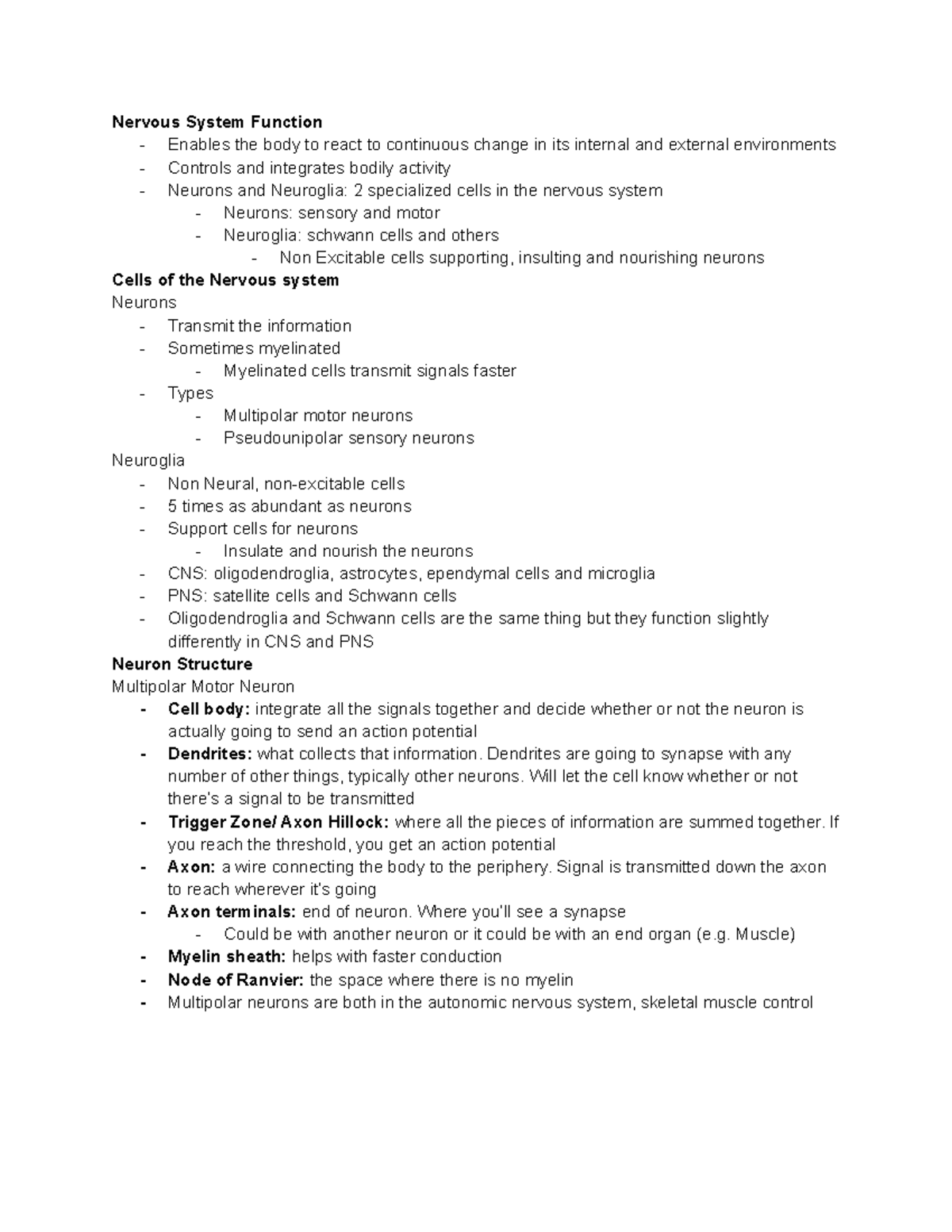 Week 3 CNS - Anatomy notes - Nervous System Function - Enables the body ...