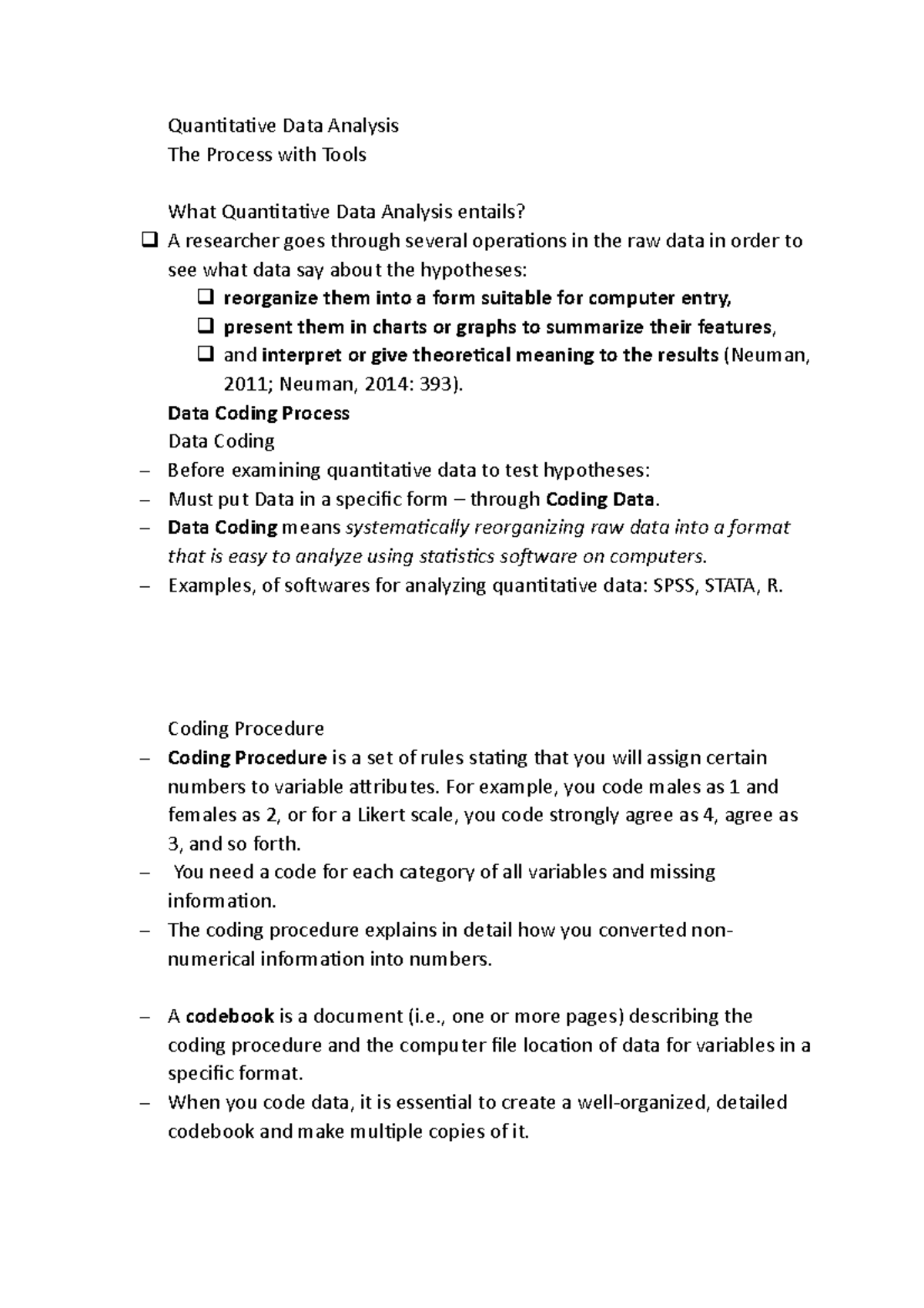 Quantitative Data Analysis - Data Coding Process Data Coding Before ...
