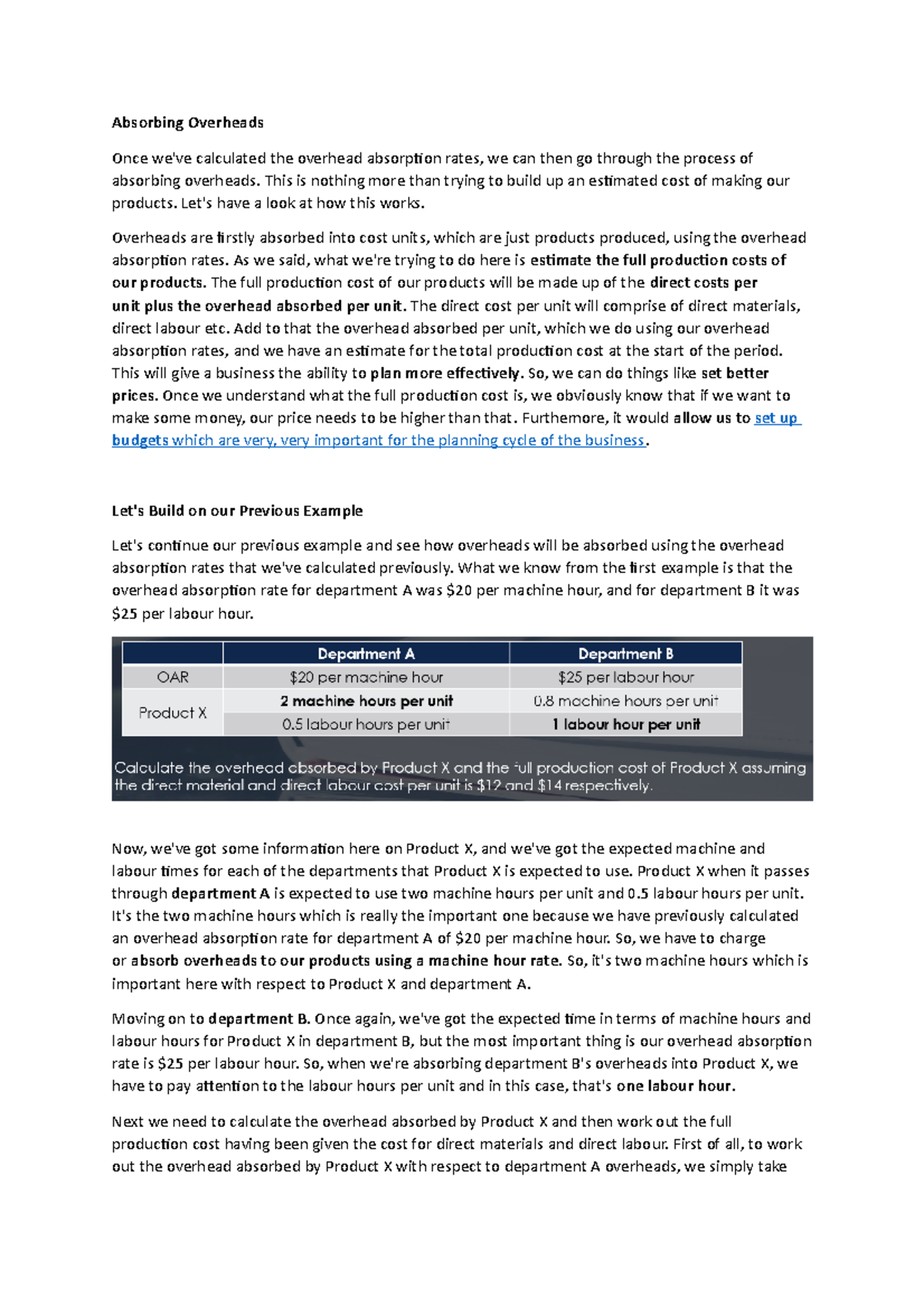Absorbing of Overheads explained Absorbing Overheads Once we've