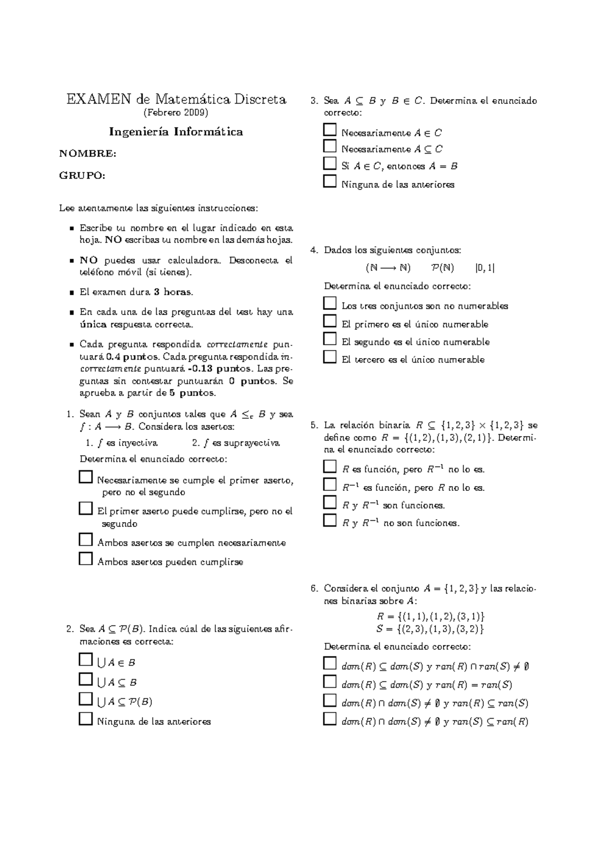 Exafeb 09 Matematica Discreta Uem Studocu