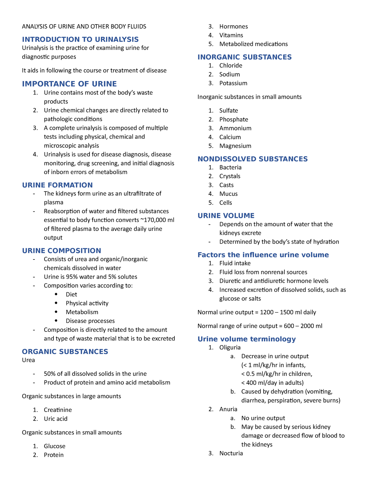 AUBF Chapter 2 Introduction TO Urinalysis - ANALYSIS OF URINE AND OTHER ...