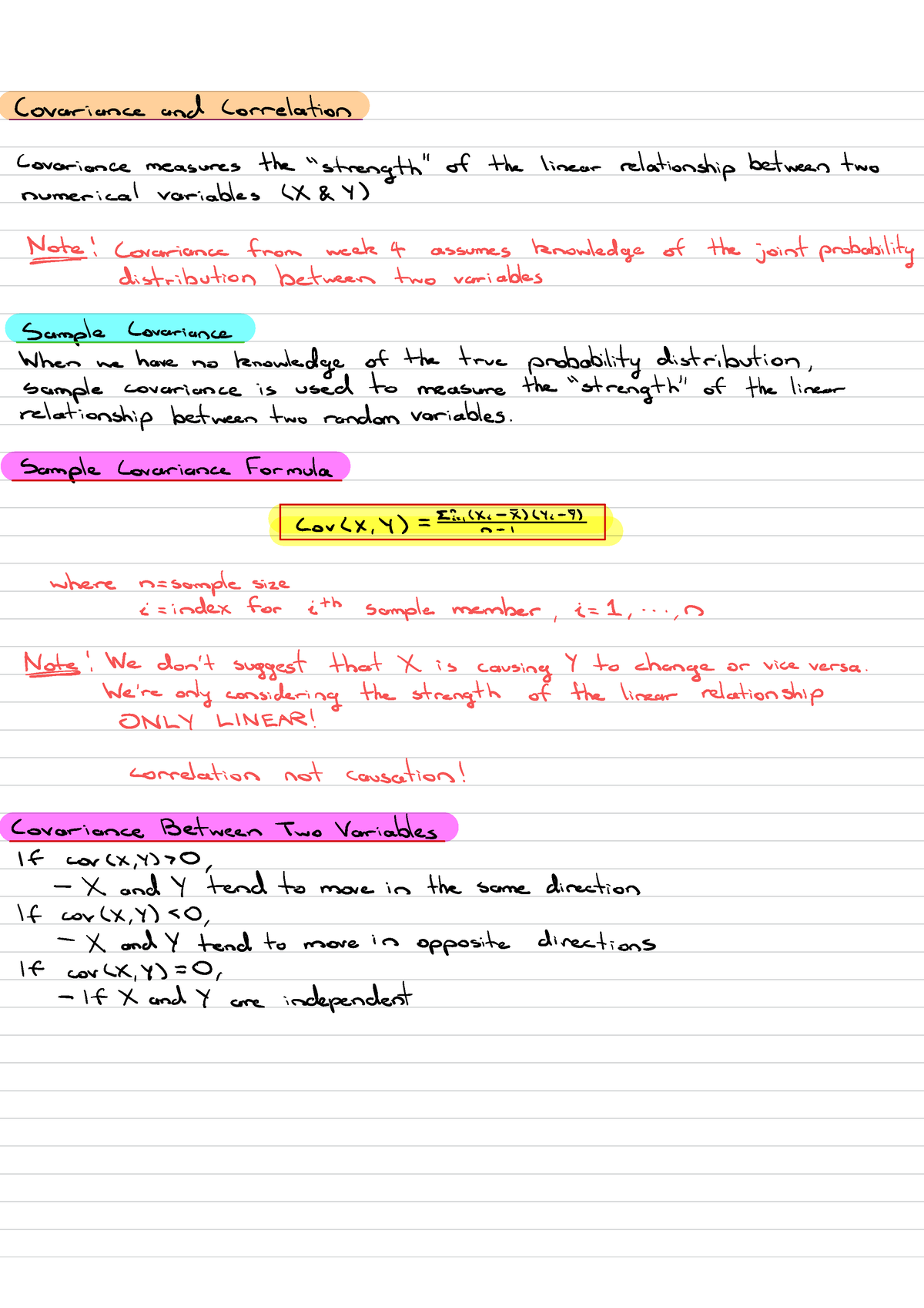 Linear Regression 1 (Notes) - Covariance and correlation covariance ...