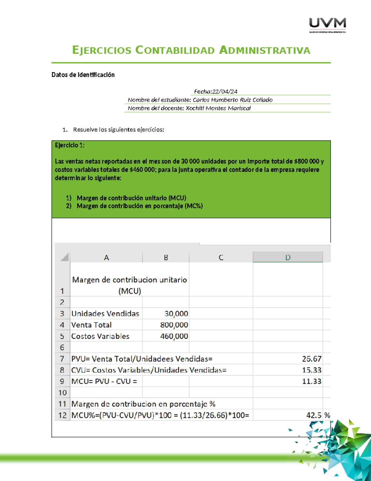 U2 Ejercicios A5 Conta Adm Ejercicios Contabilidad Administrativa