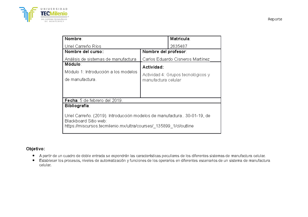 Actividad #4 Analisis de sistemas de manufactura - Nombre : Uriel
