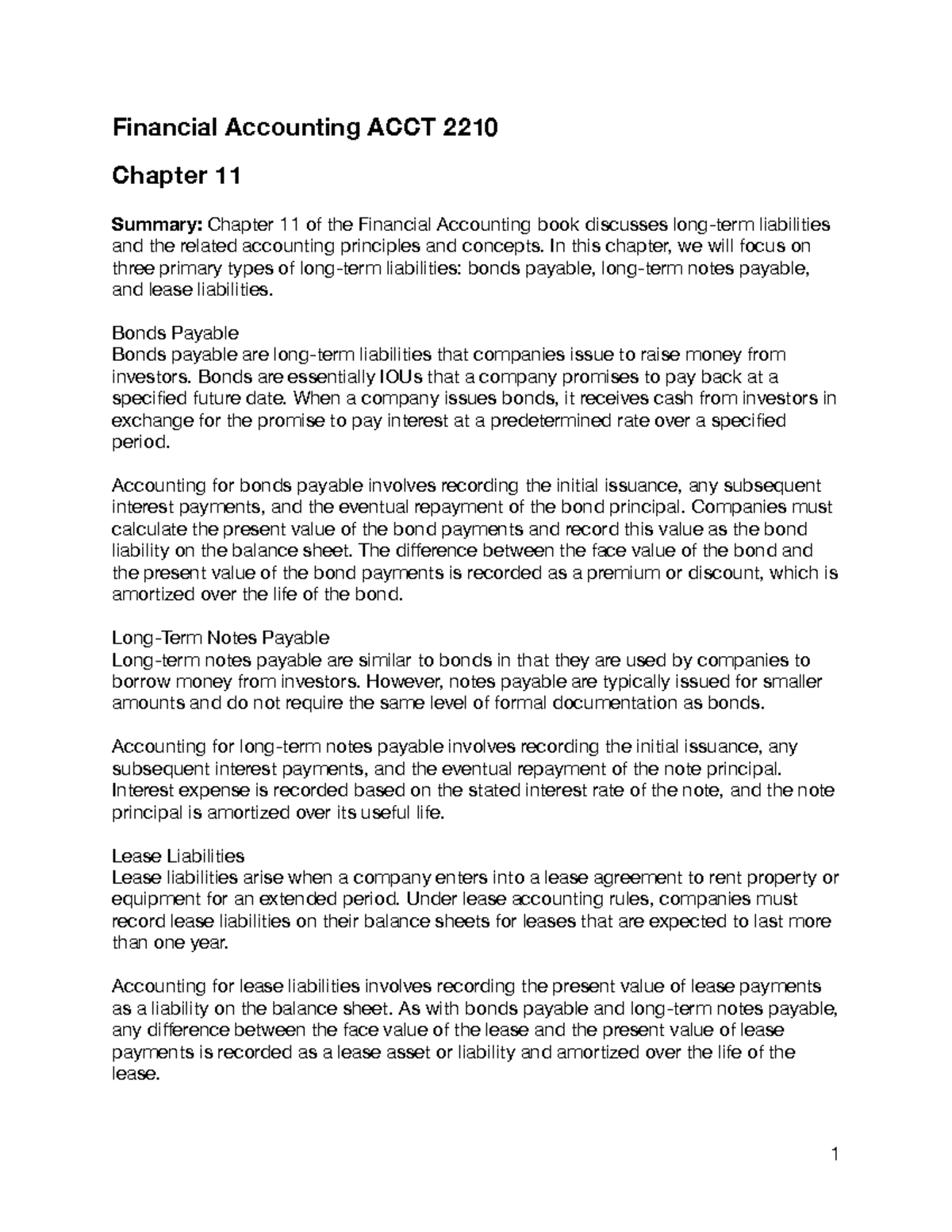 ACCT 2210 - Chapter 11 - Financial Accounting ACCT 2210 Chapter 11 ...