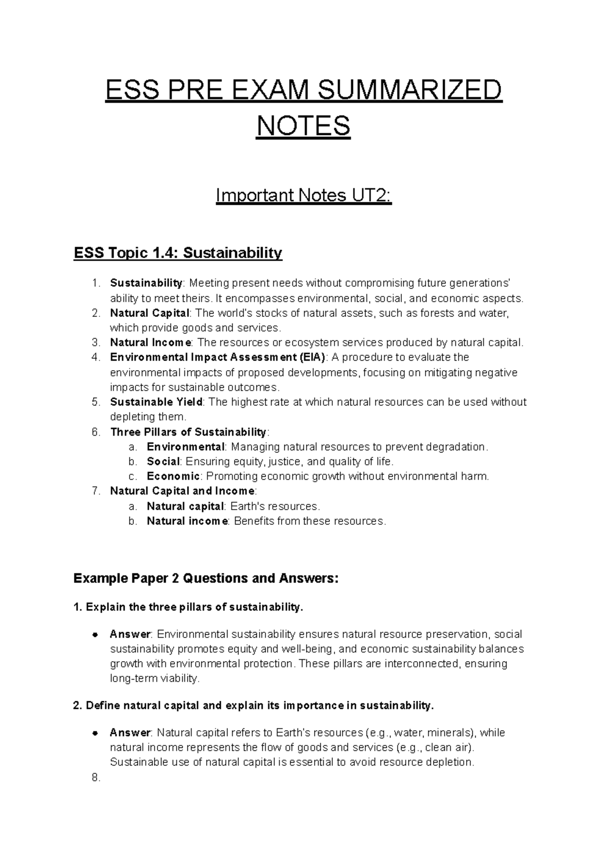 ESS PRE EXAM Summarized Notes 4.2 - 5.1 - ESS PRE EXAM SUMMARIZED NOTES ...