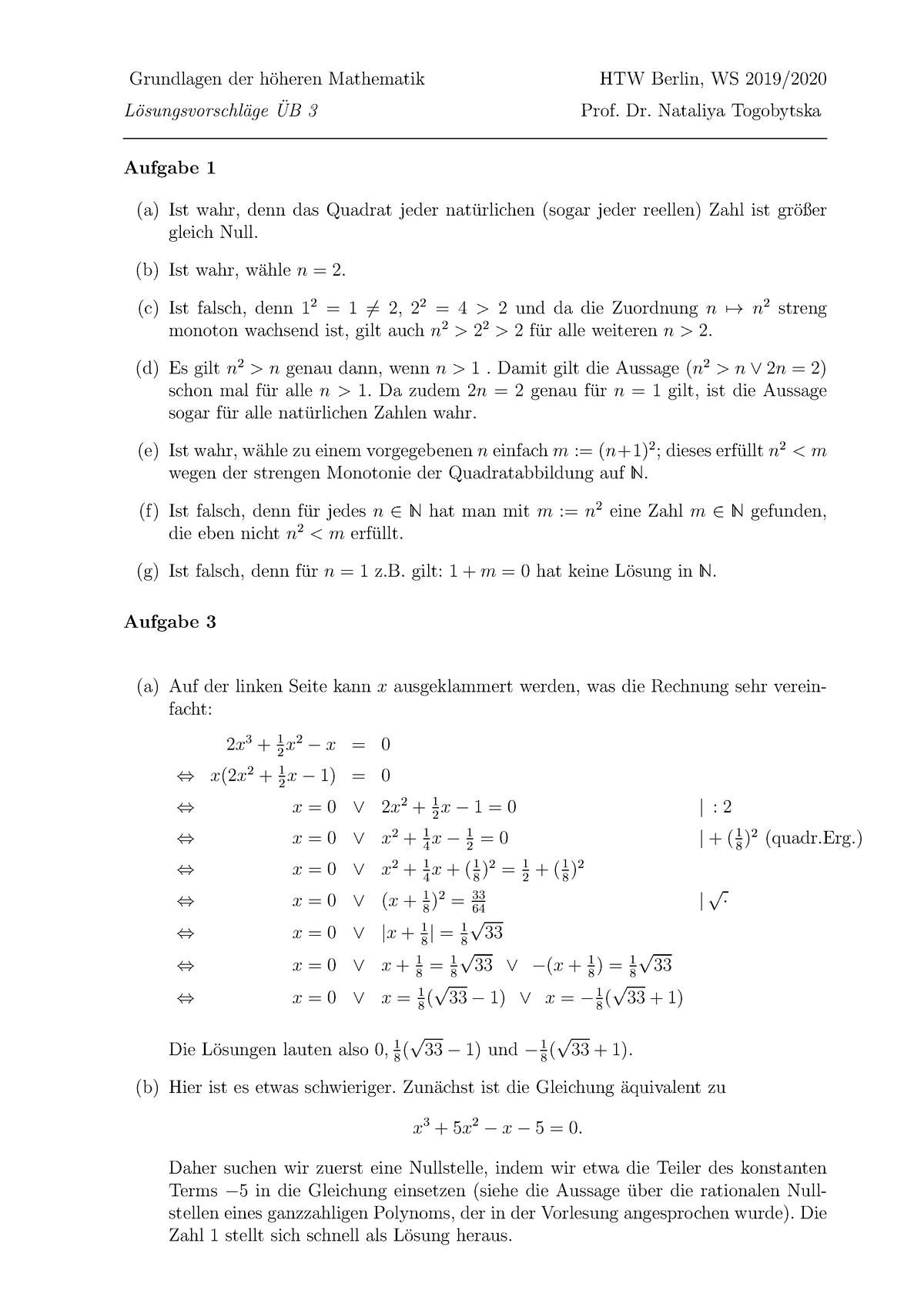 Loesung L Sung Der Bung Von Grundlagen Der H Heren Mathematik Grundlagen Der H Oheren