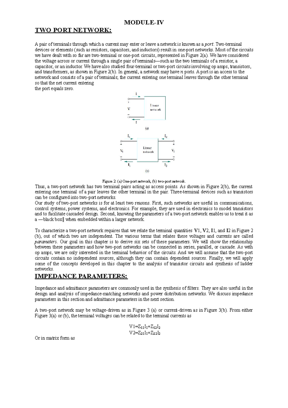 Module IV Two Port Network MODULEIV TWO PORT NETWORK A pair of