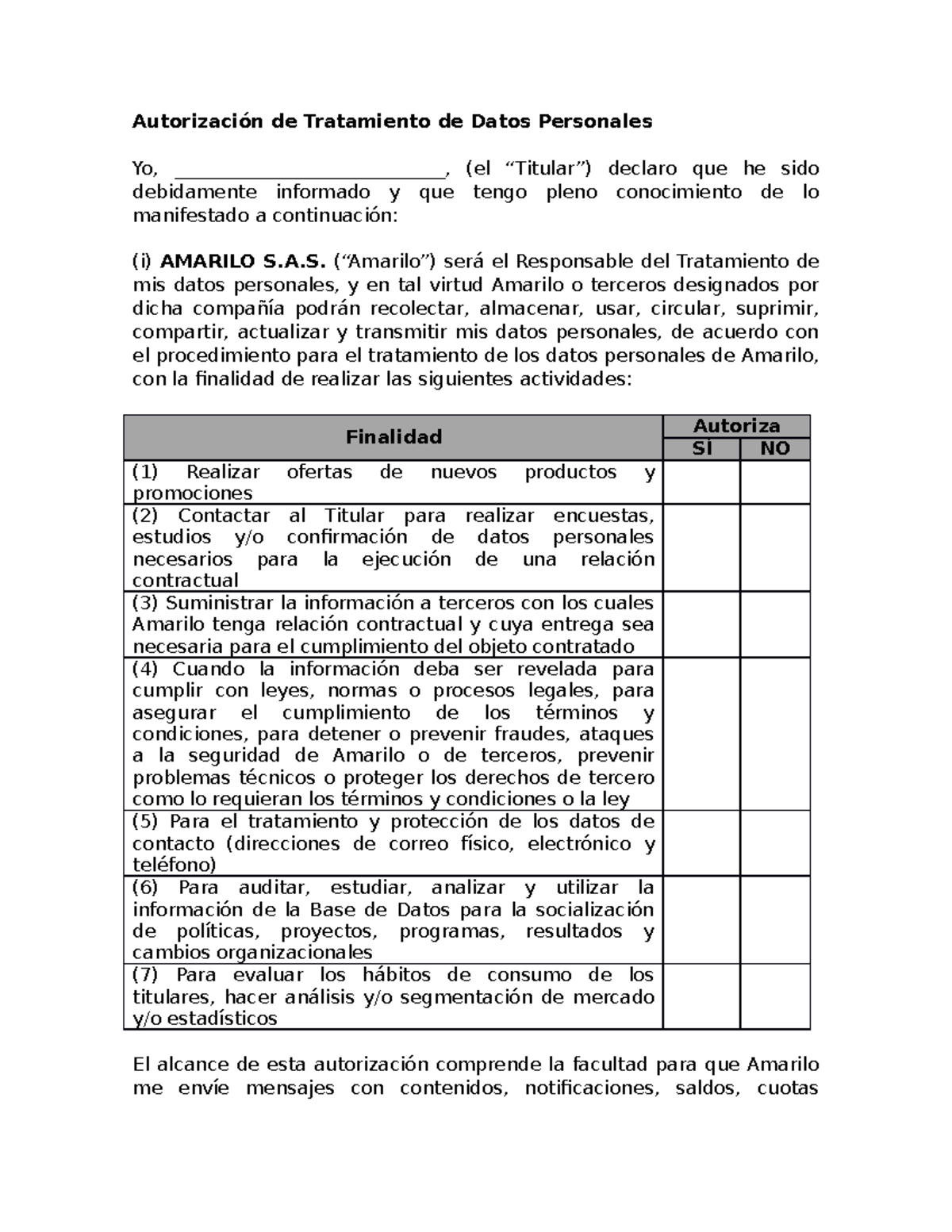 Modelo Autorización De Tratamiento De Datos Personales (004) - Sistema ...