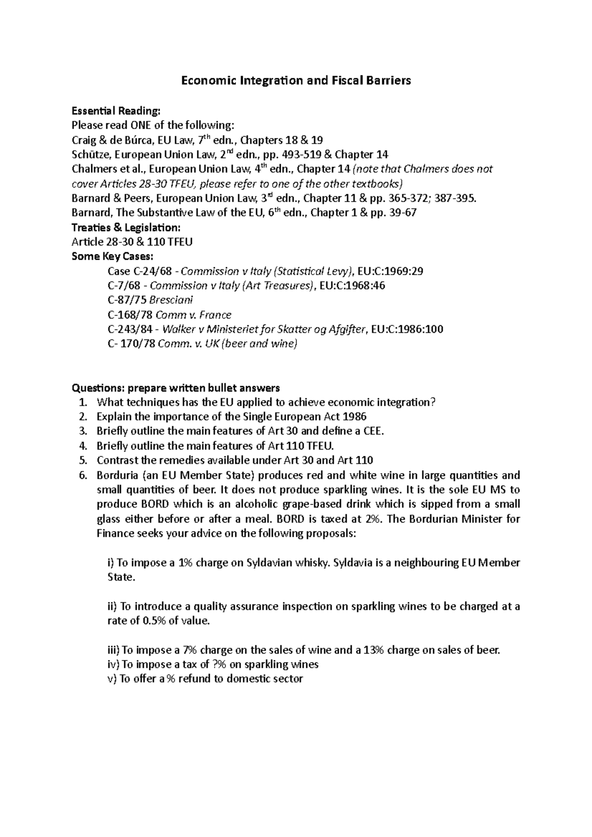 original document for eu law (part 1) - Economic Integration and Fiscal ...