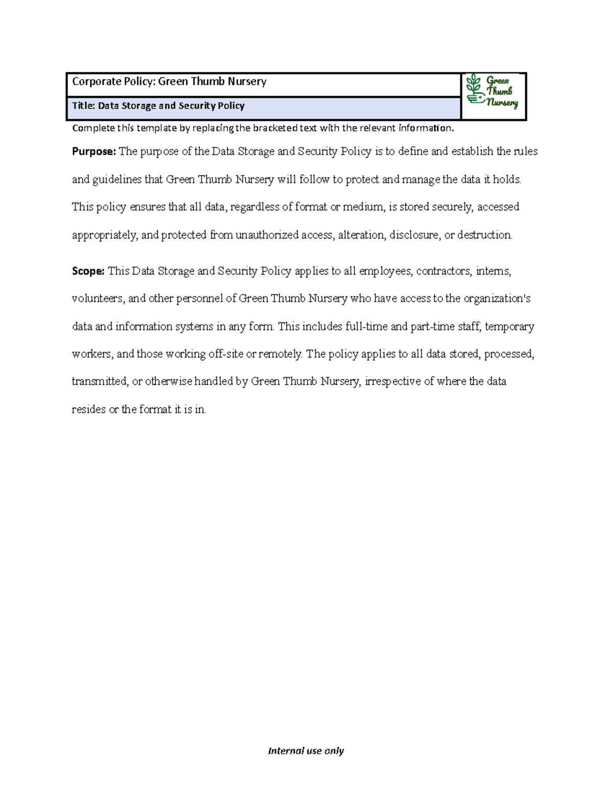 CYB 410 Project Two Milestone Two Data greg pichardo Corporate Policy