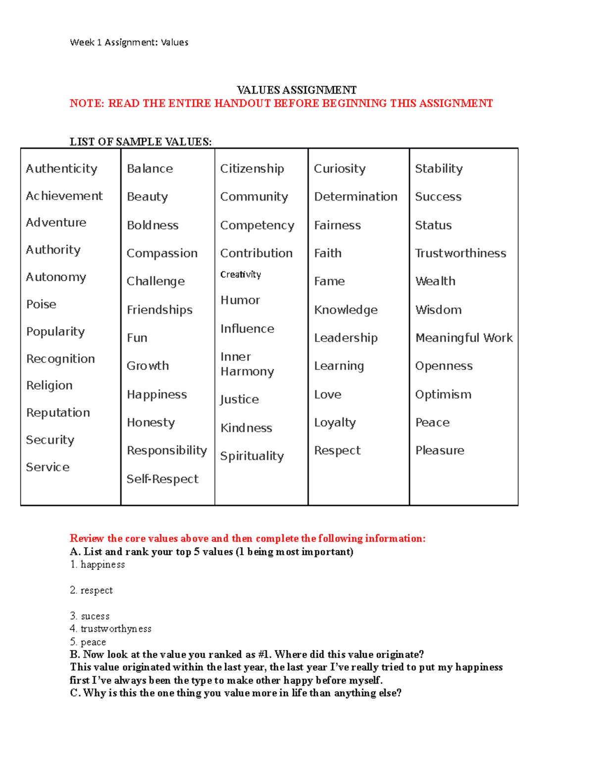 what is assignment values